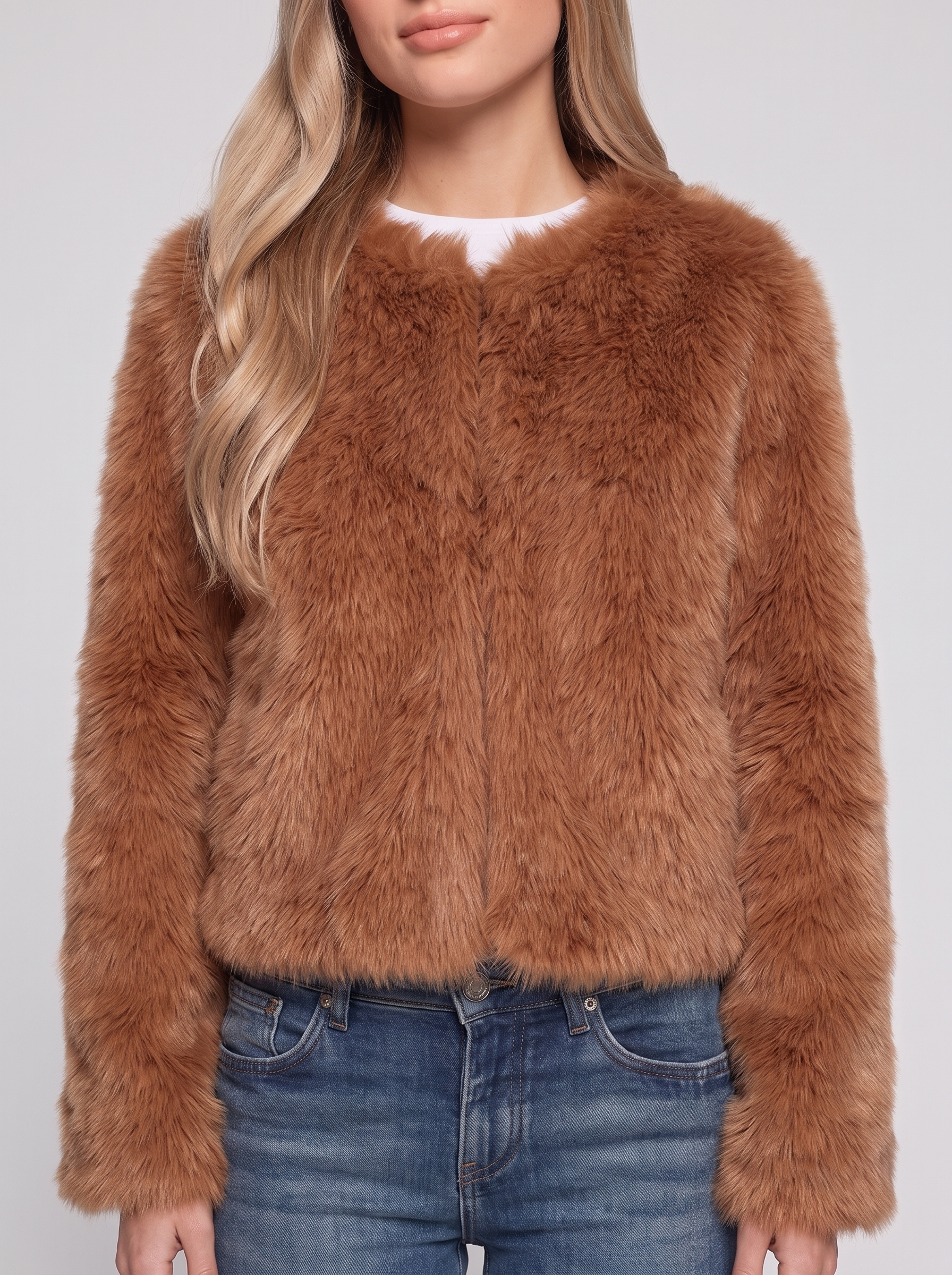 Brown Cropped Faux Fur close