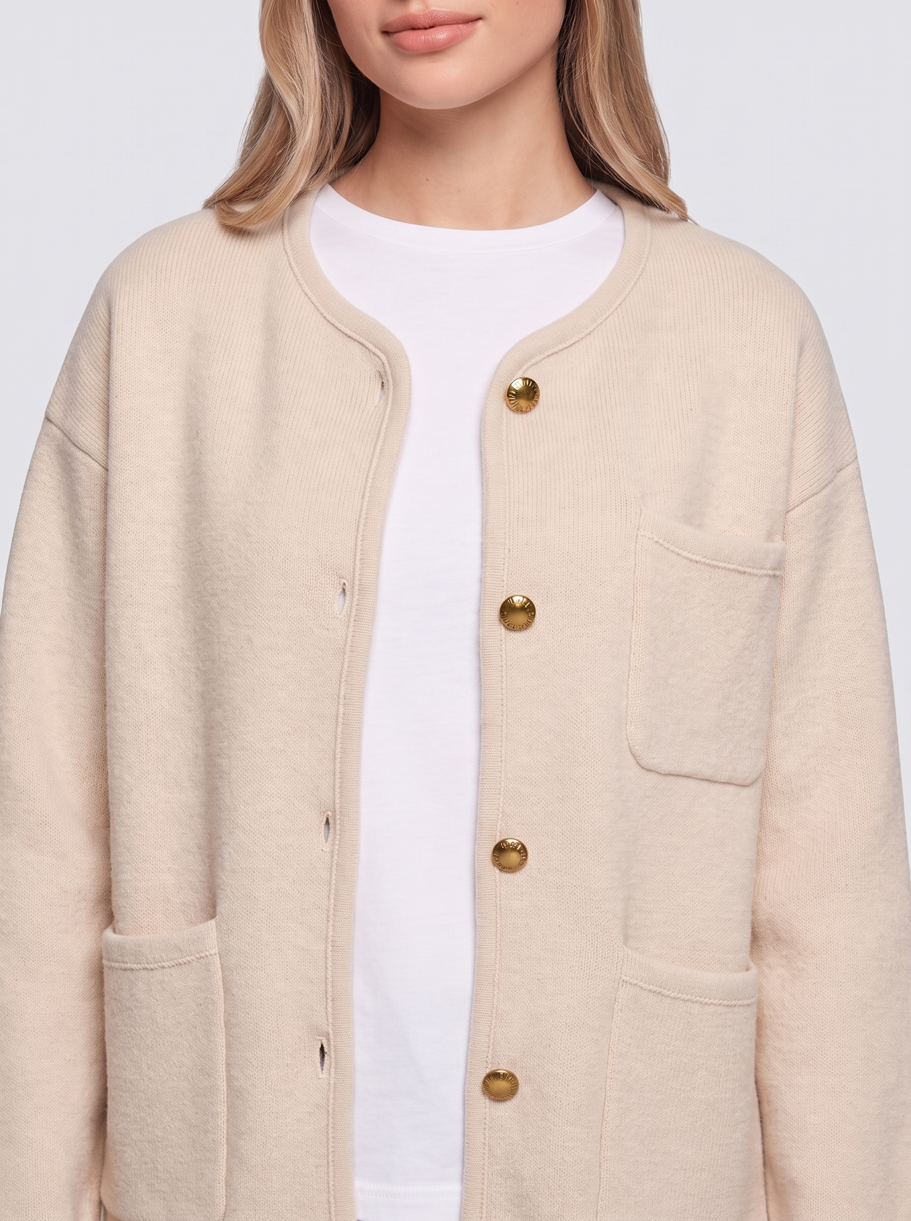 Cream Buttoned Pocketed Jacket close