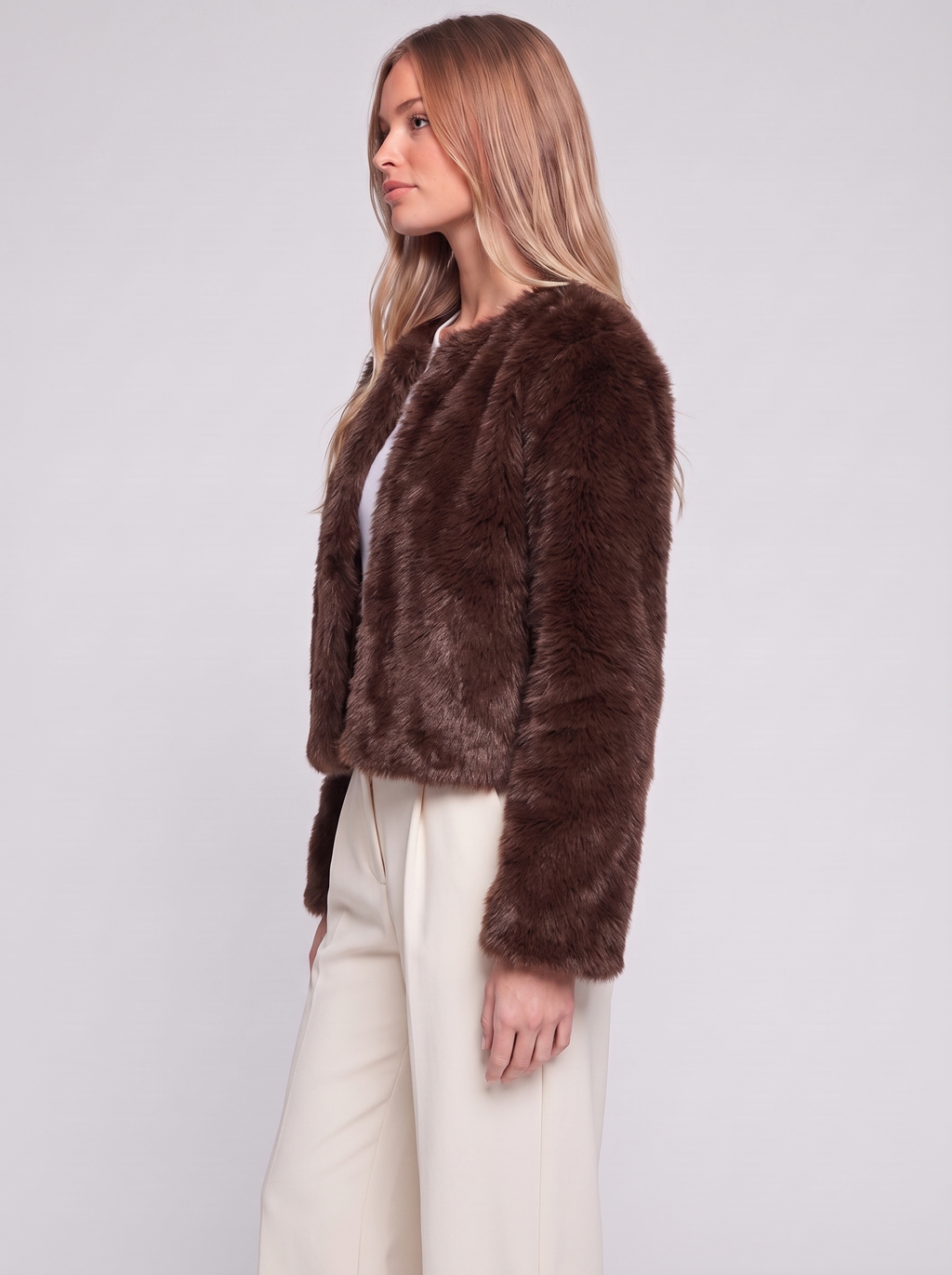 Dark Brown Cropped Faux Fur side
