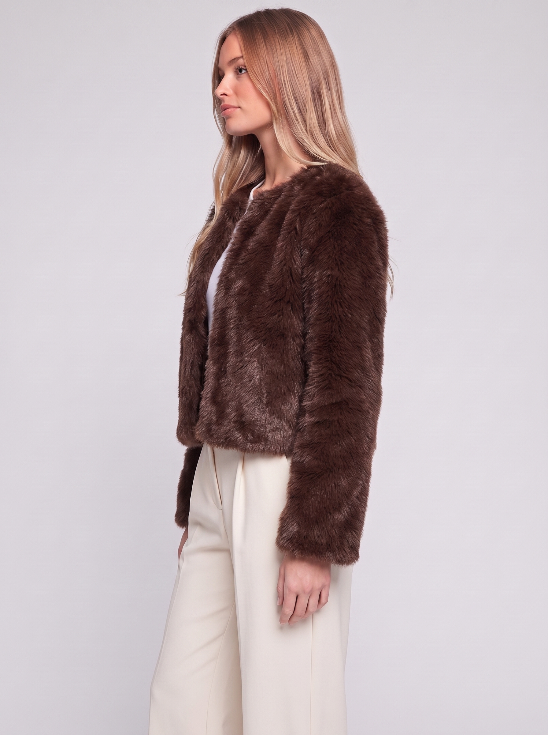 Dark Brown Cropped Faux Fur side