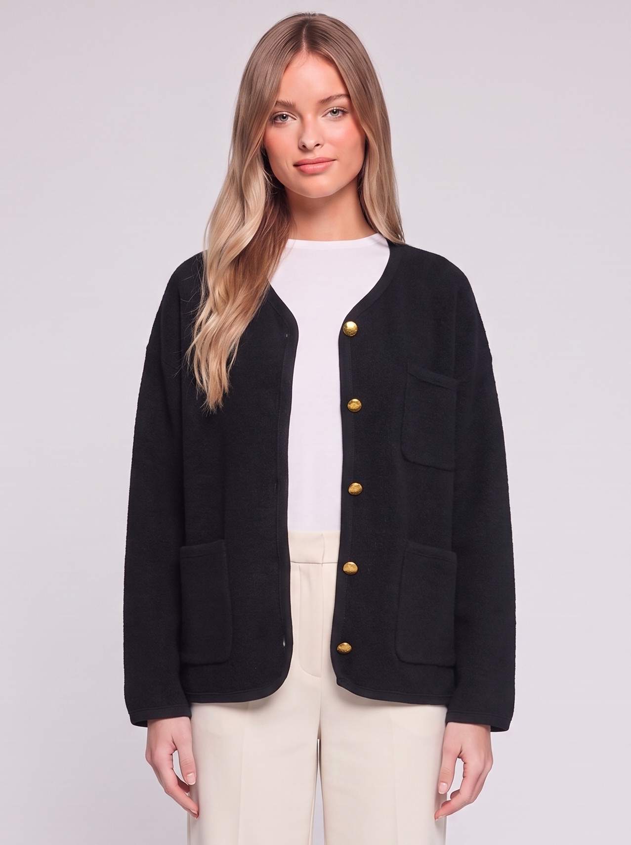 Black Buttoned Pocketed Jacket front