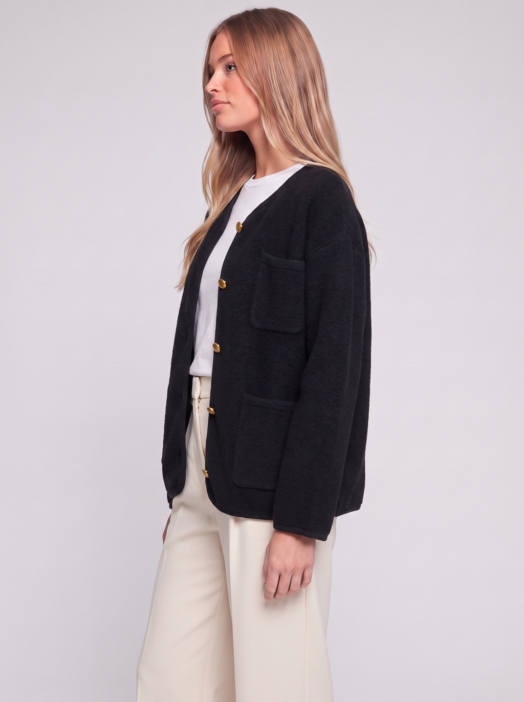 Black Buttoned Pocketed Jacket side