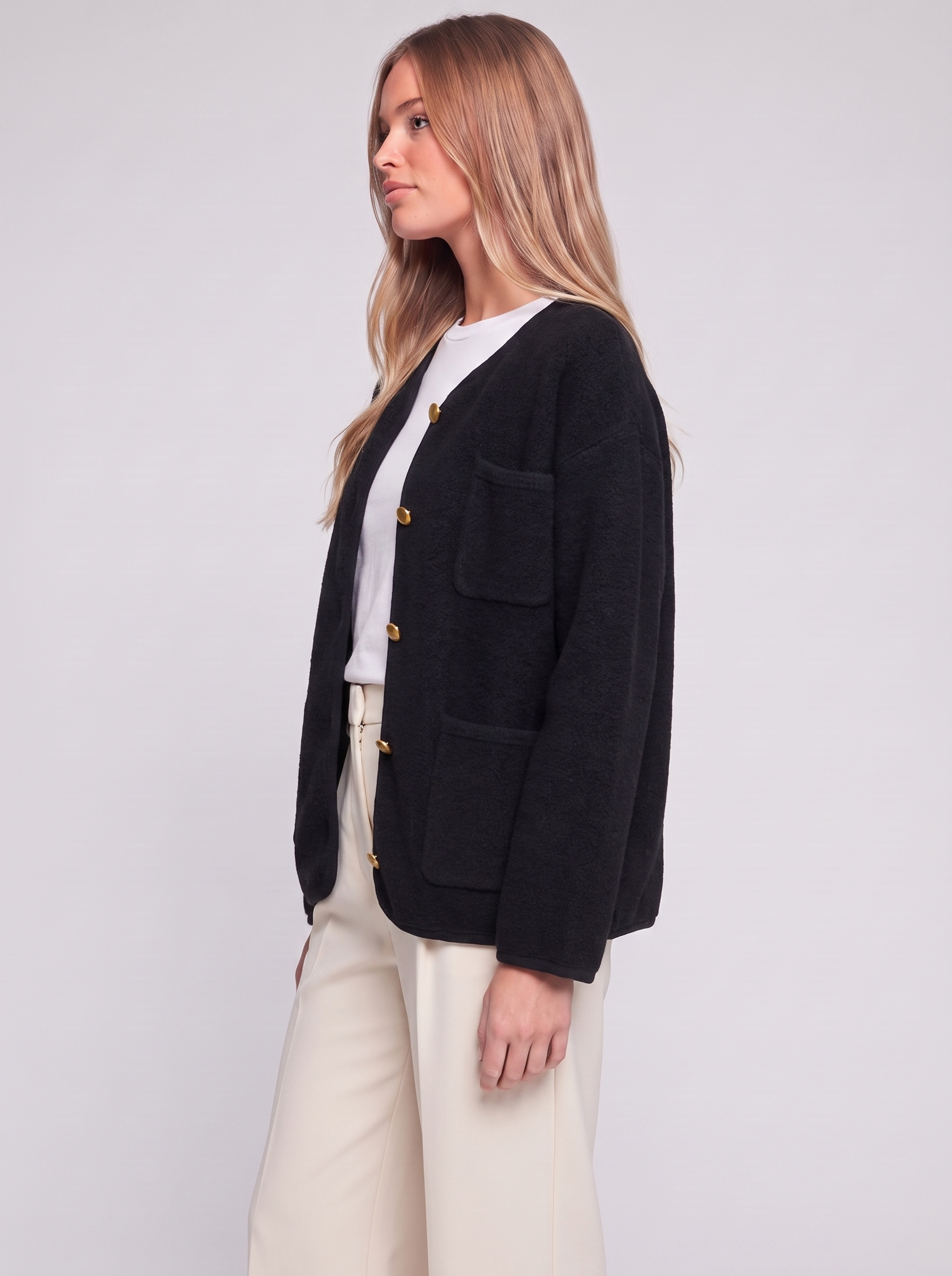 Black Buttoned Pocketed Jacket side