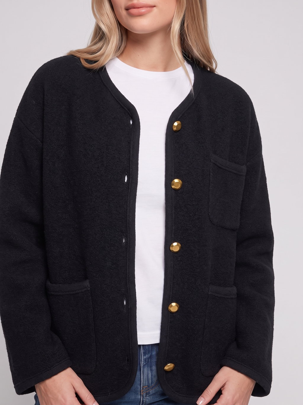Black Buttoned Pocketed Jacket close