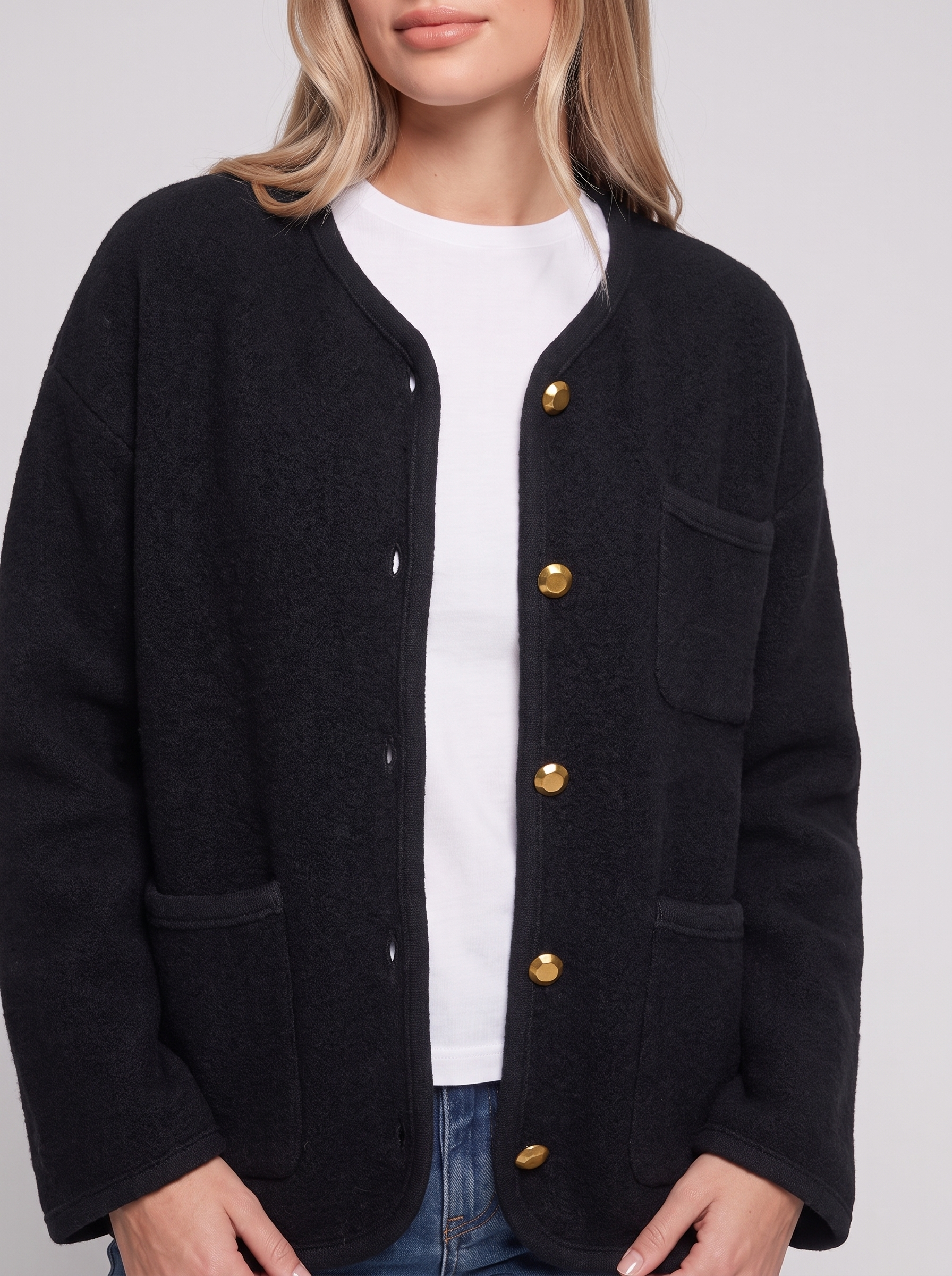Black Buttoned Pocketed Jacket close