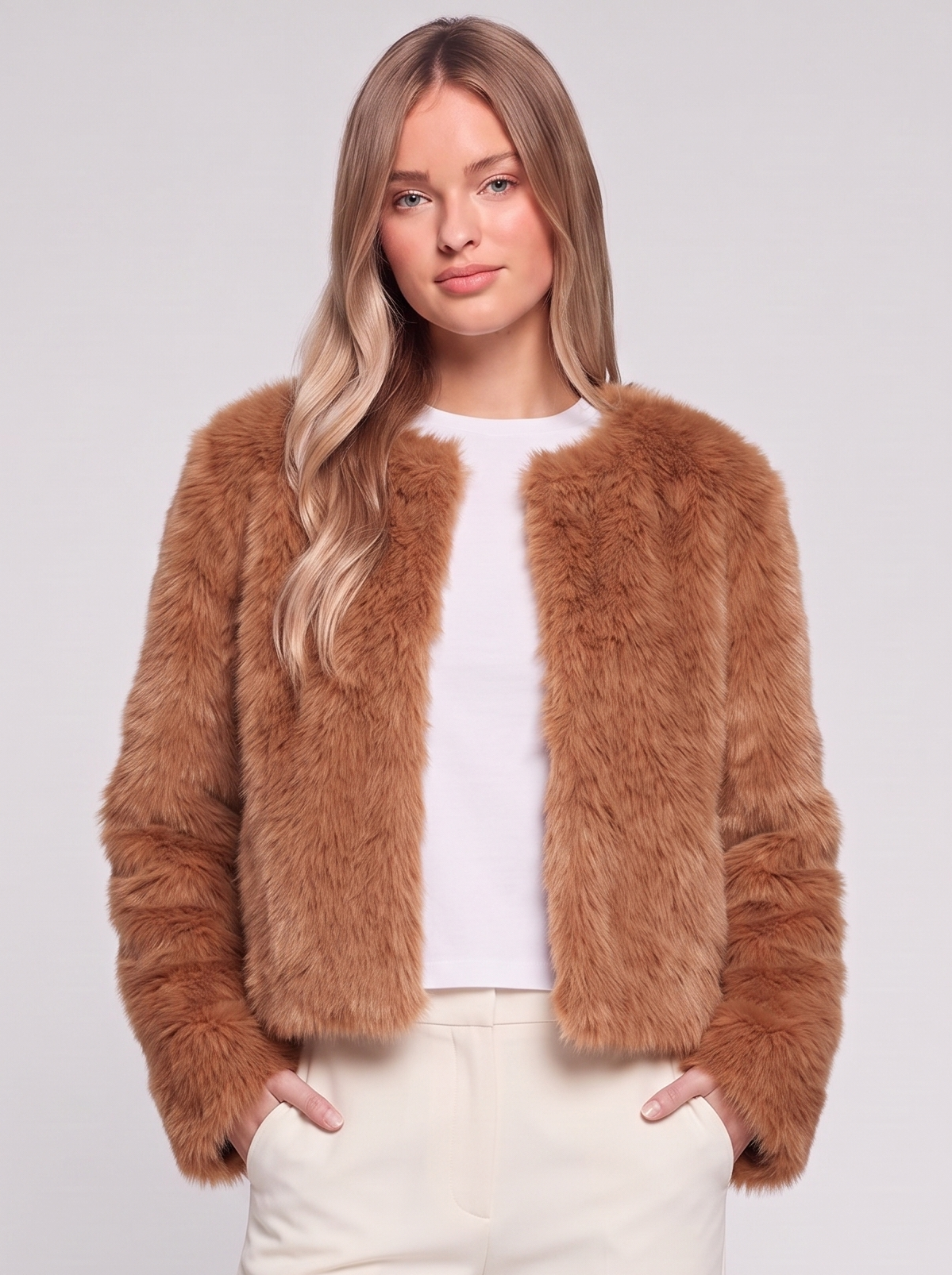 Brown Cropped Faux Fur front