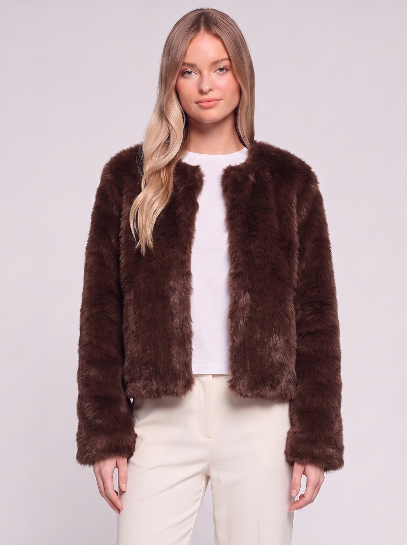 Dark Brown Cropped Faux Fur front