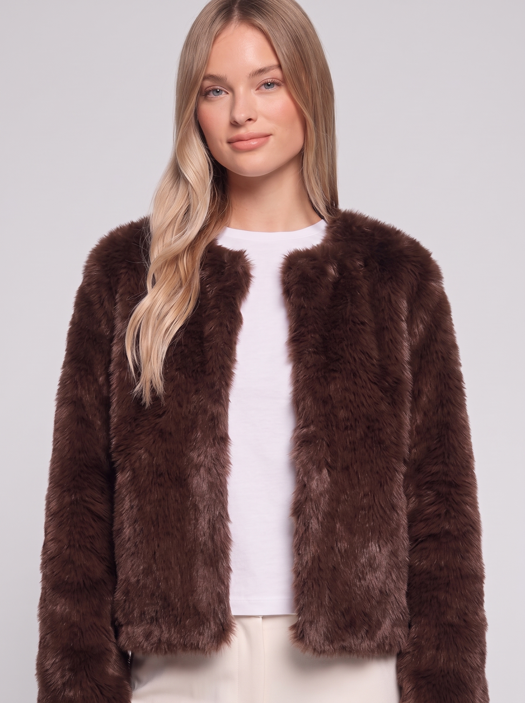 Dark Brown Cropped Faux Fur close up v2