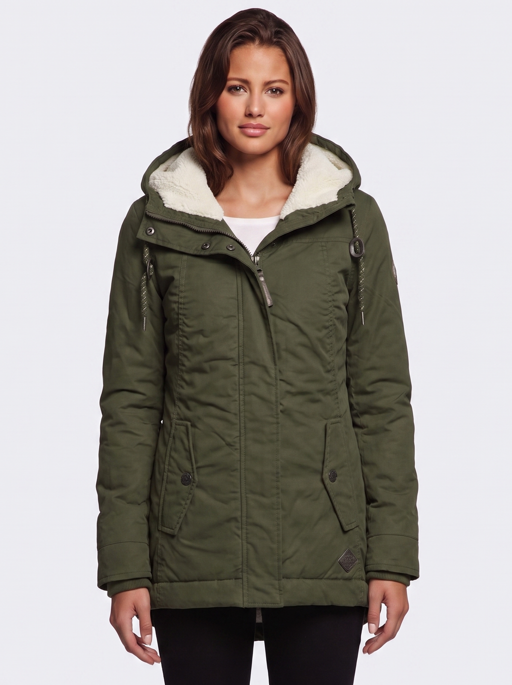 Ava Green Pleated Winter Coat - front