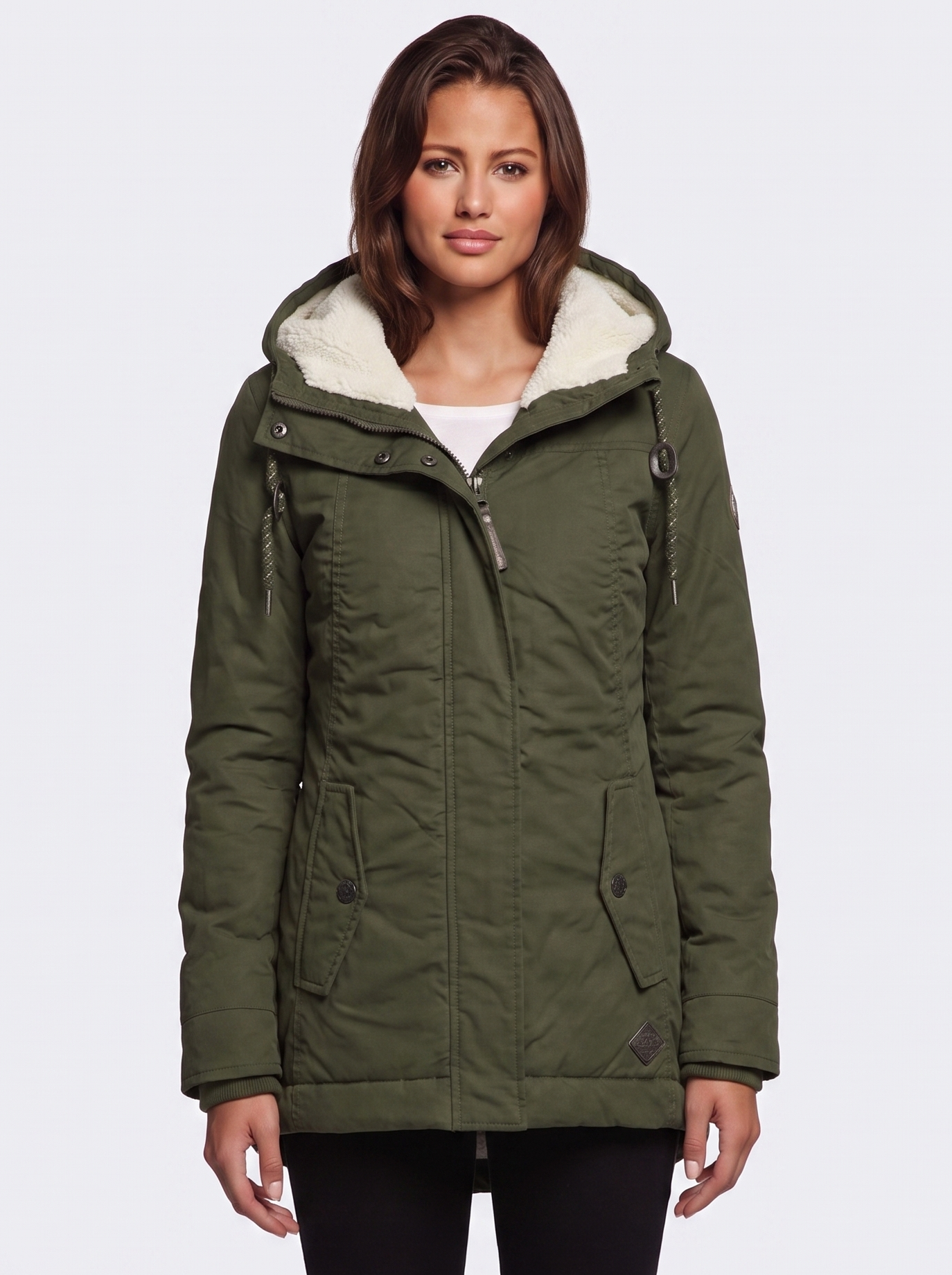 Ava Green Pleated Winter Coat - front