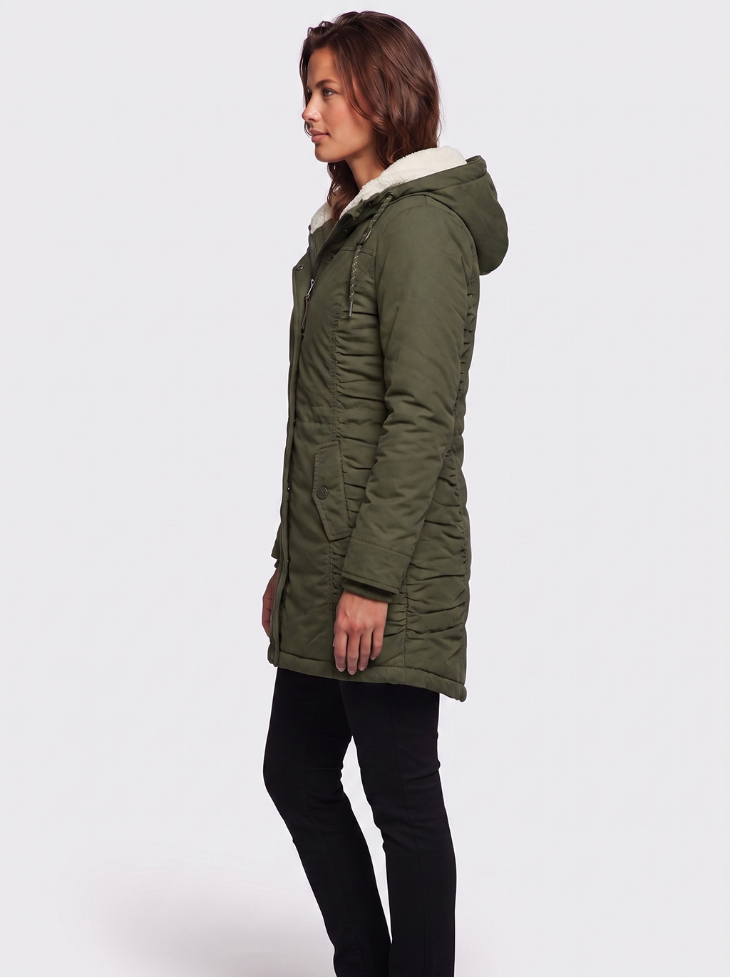 Ava Green Pleated Winter Coat - side