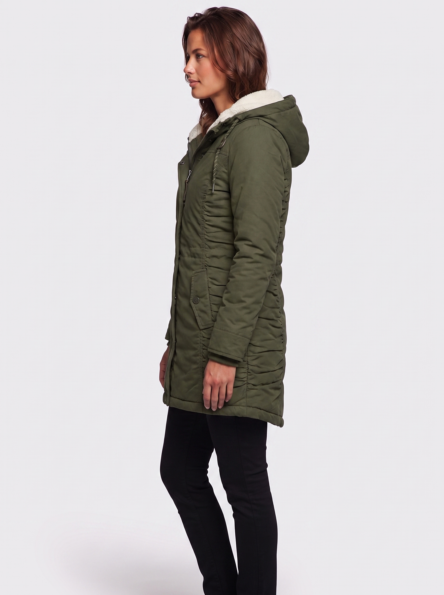 Ava Green Pleated Winter Coat - side