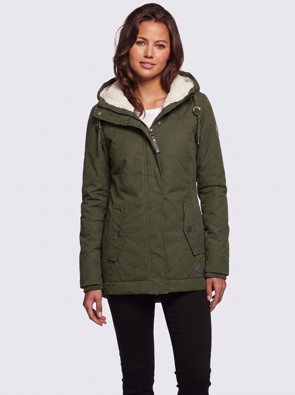 Ava Green Pleated Winter Coat - three quarter