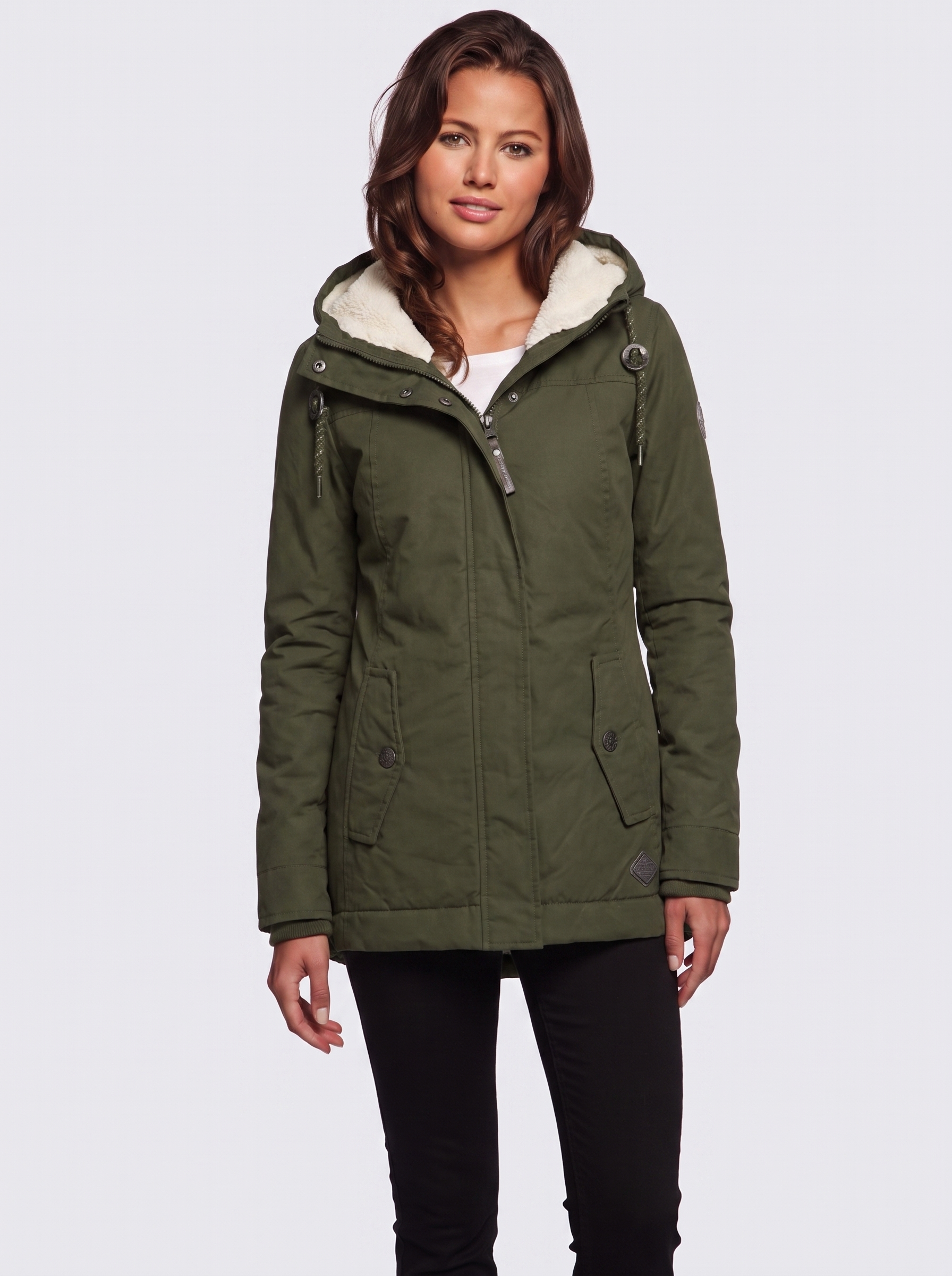 Ava Green Pleated Winter Coat - three quarter