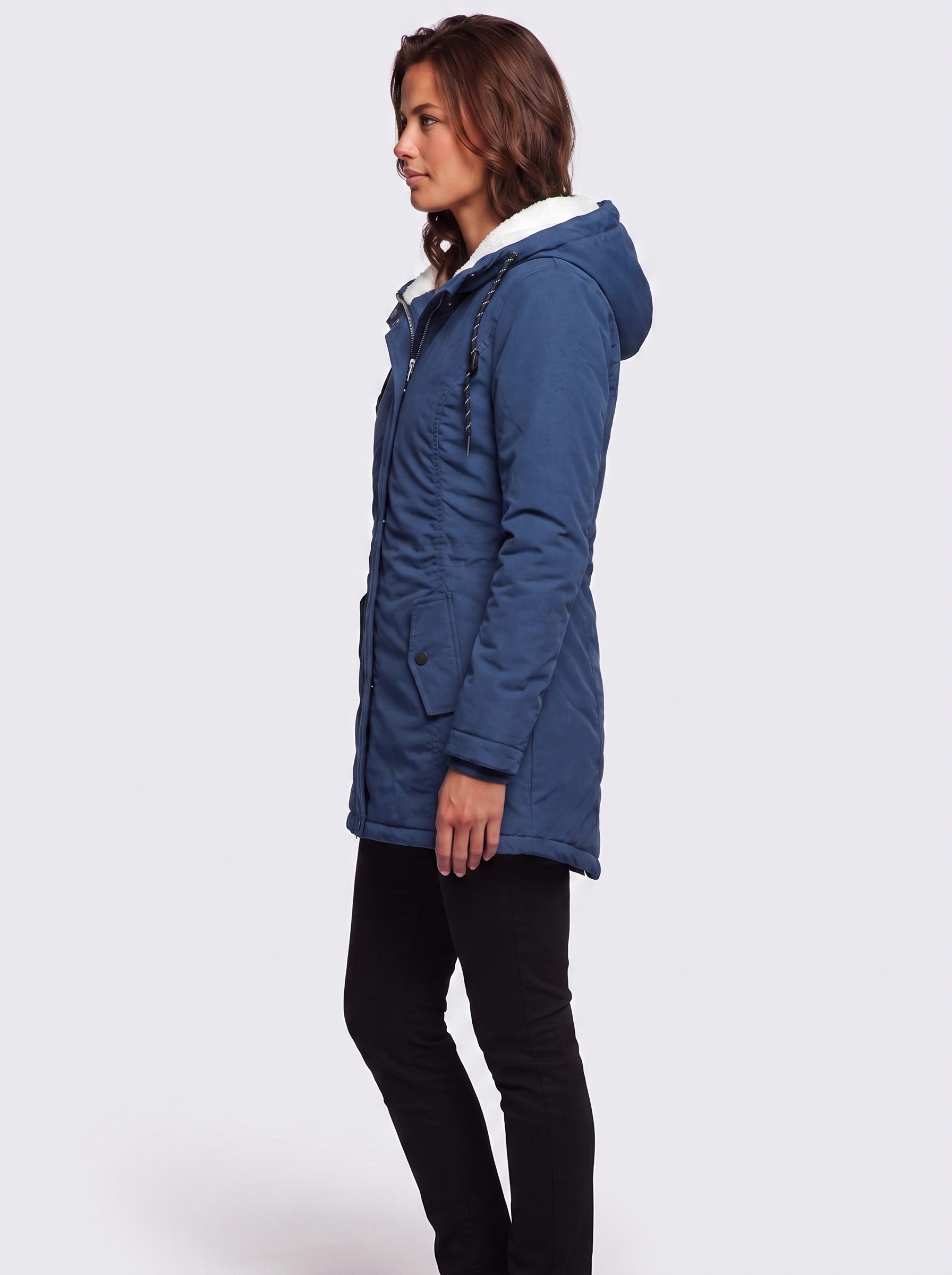 Ava Blue Pleated Winter Coat - side