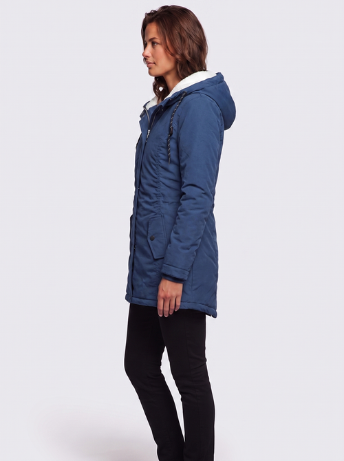 Ava Blue Pleated Winter Coat - side