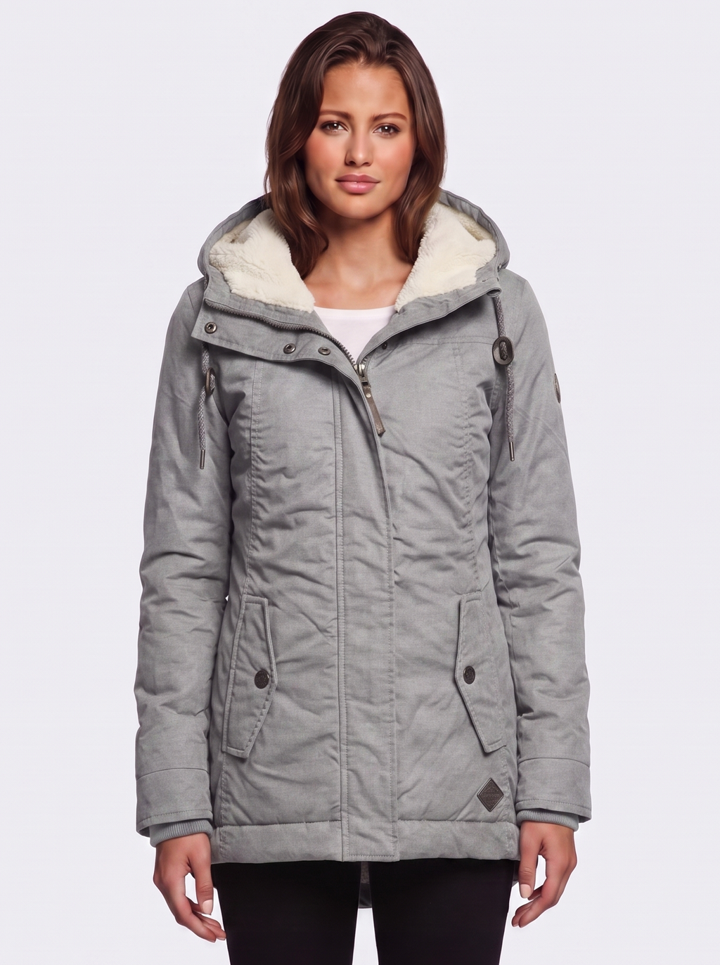 Ava Gray Pleated Winter Coat - front
