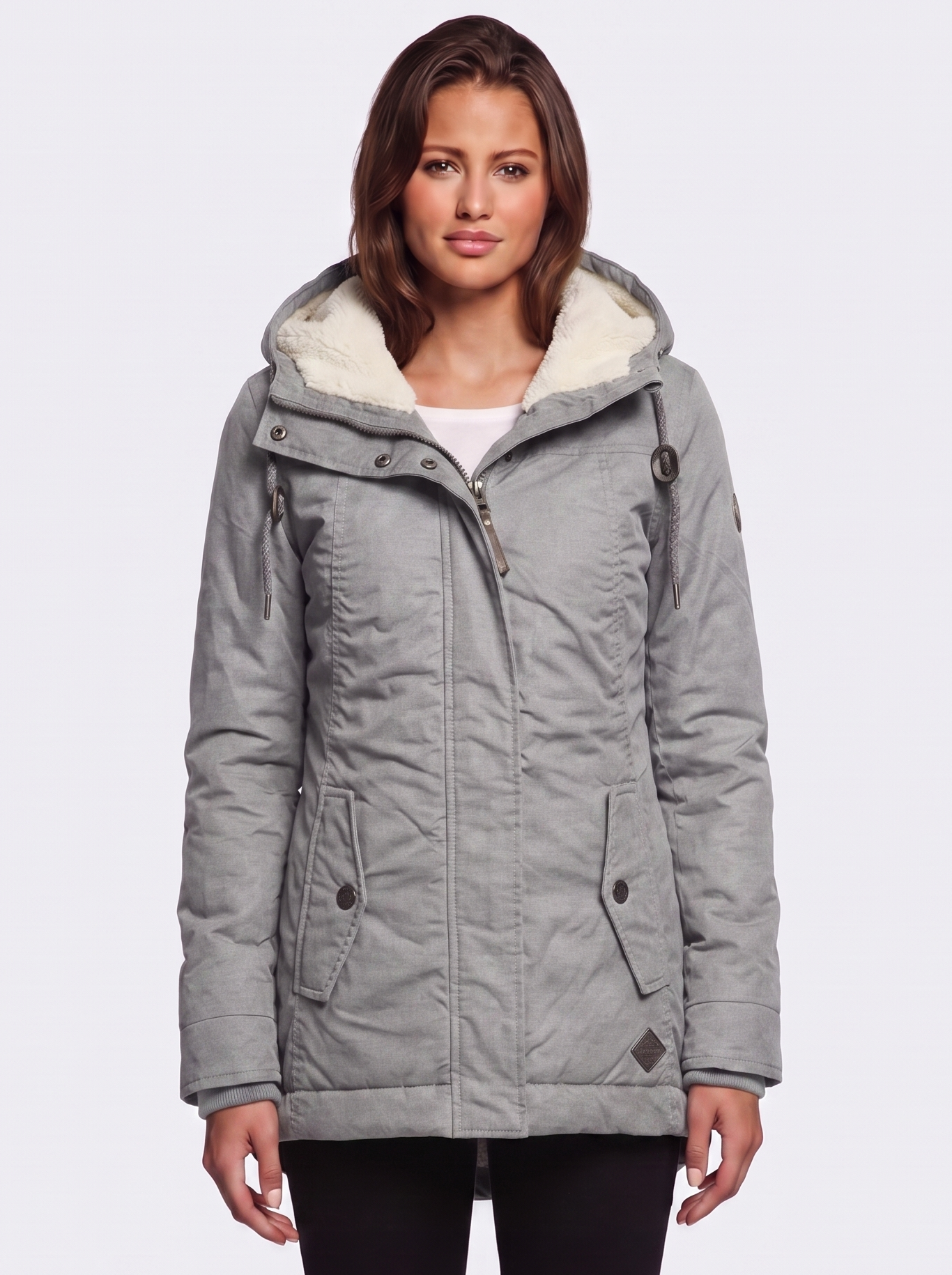 Ava Gray Pleated Winter Coat - front