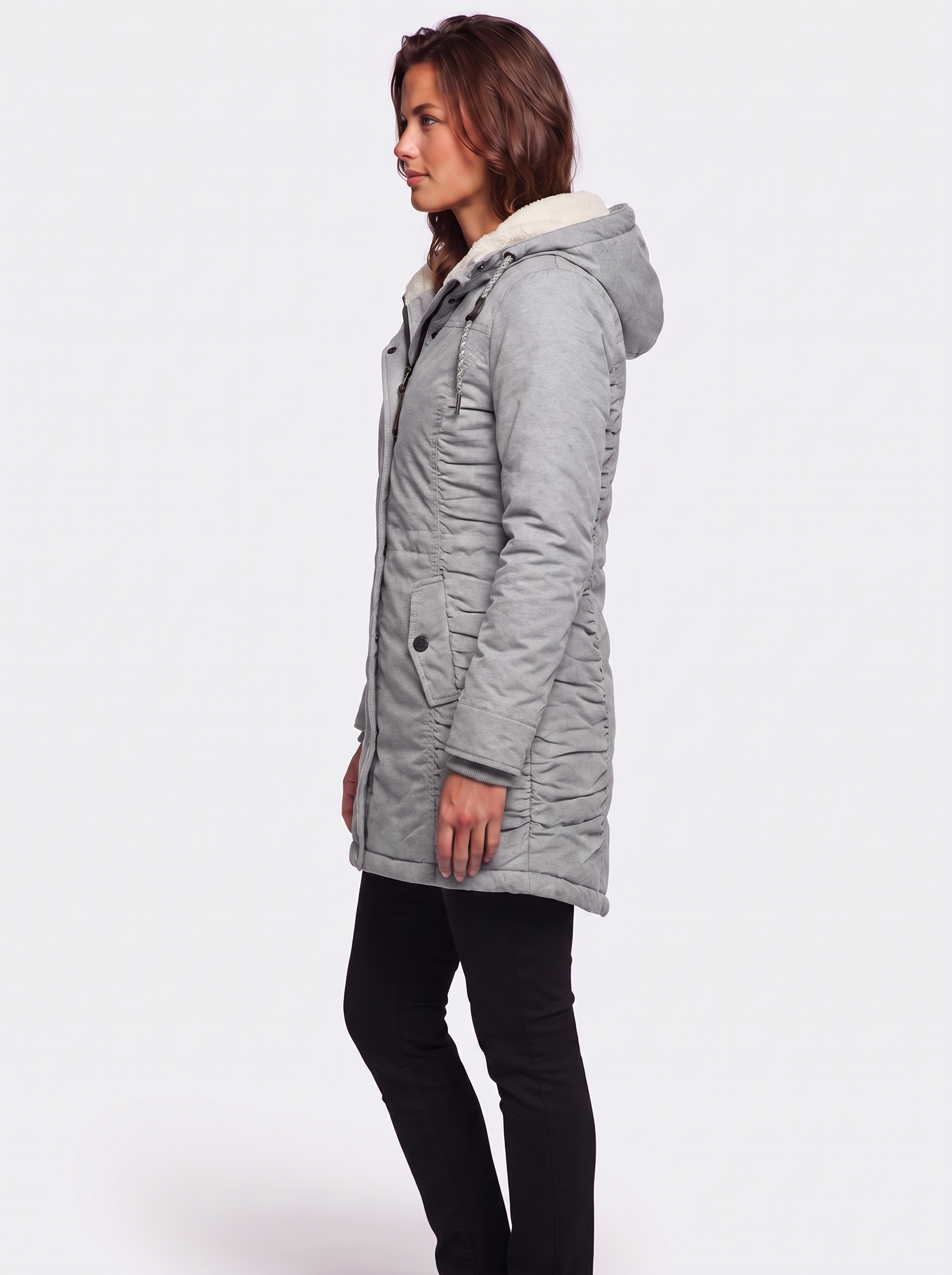 Ava Gray Pleated Winter Coat - side
