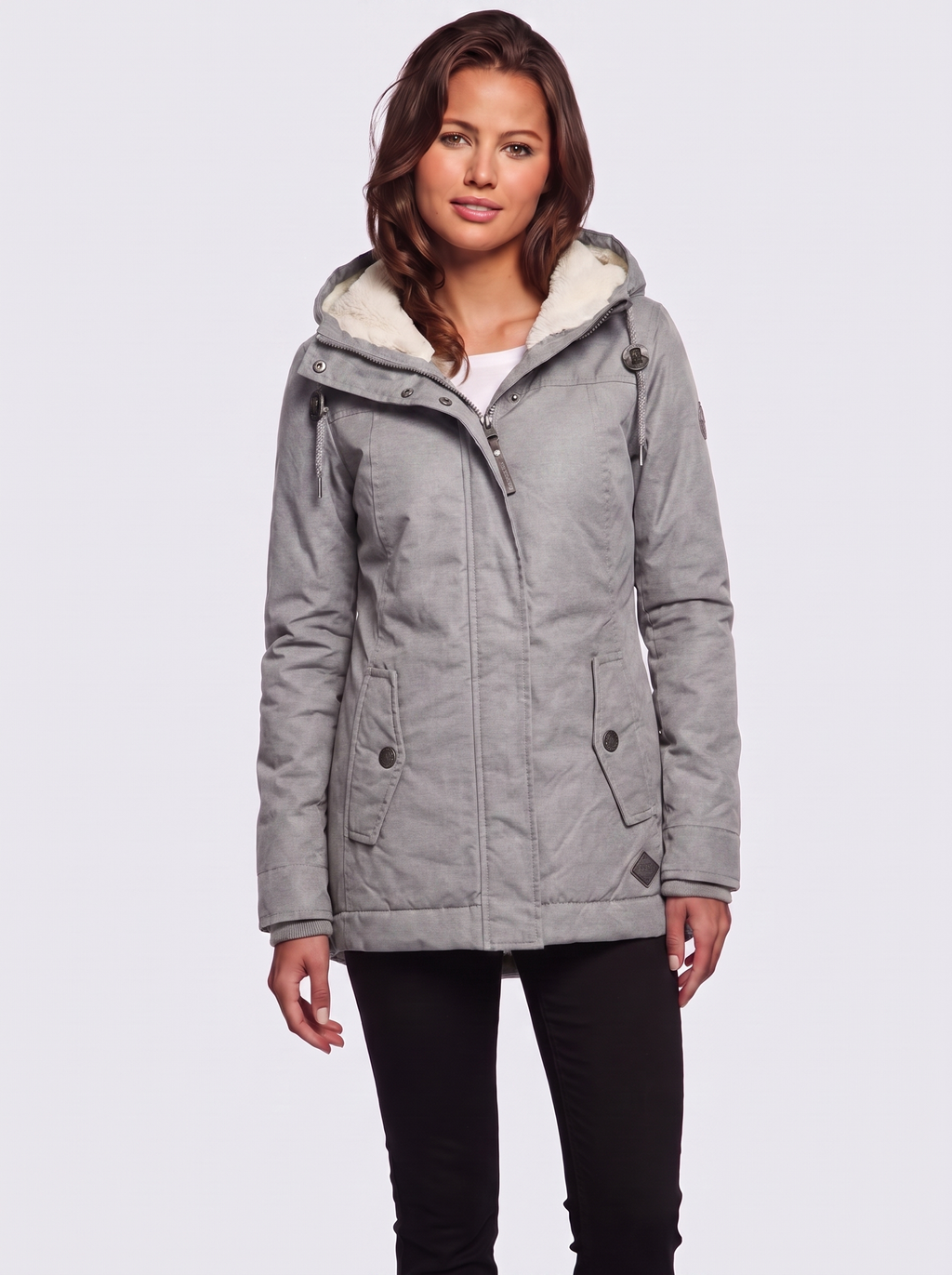 Ava Gray Pleated Winter Coat - three quarter