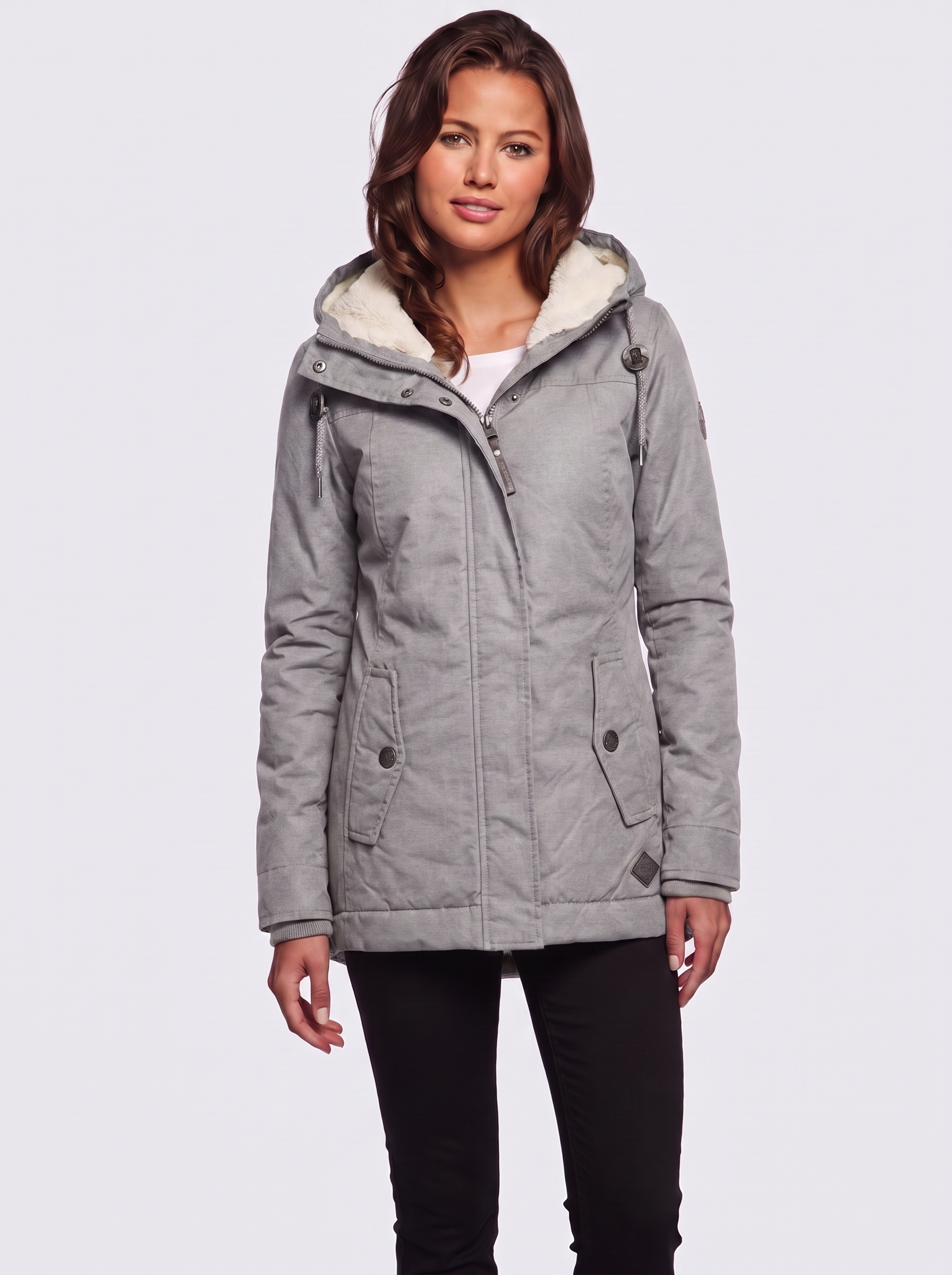 Ava Gray Pleated Winter Coat - three quarter