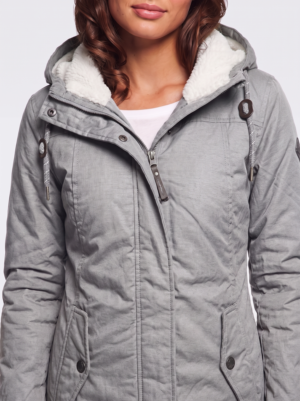 Ava Gray Pleated Winter Coat - detail