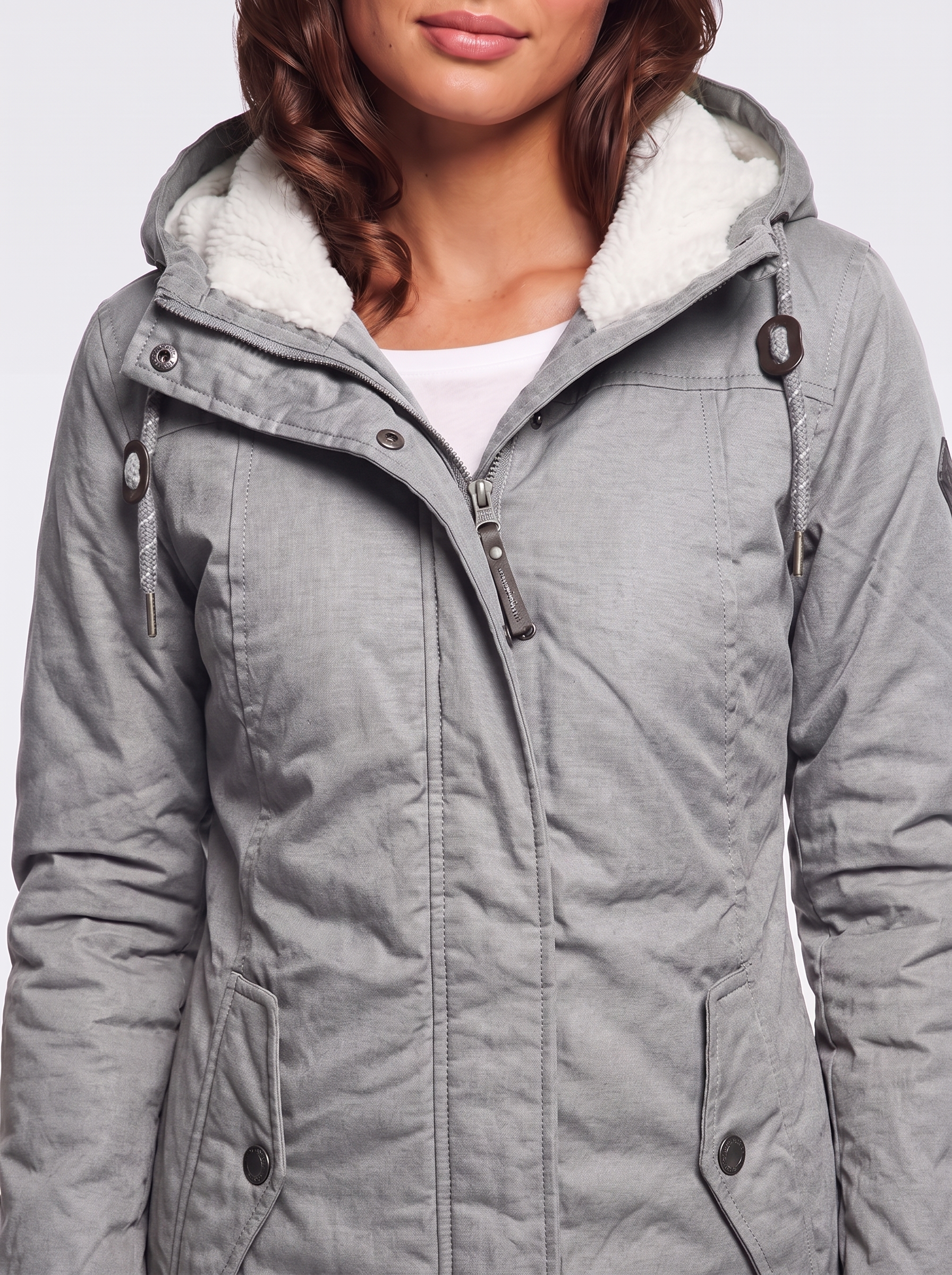 Ava Gray Pleated Winter Coat - detail