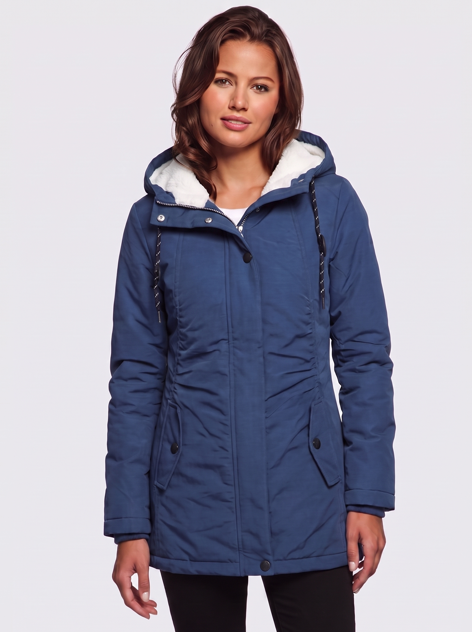 Ava Blue Pleated Winter Coat - front