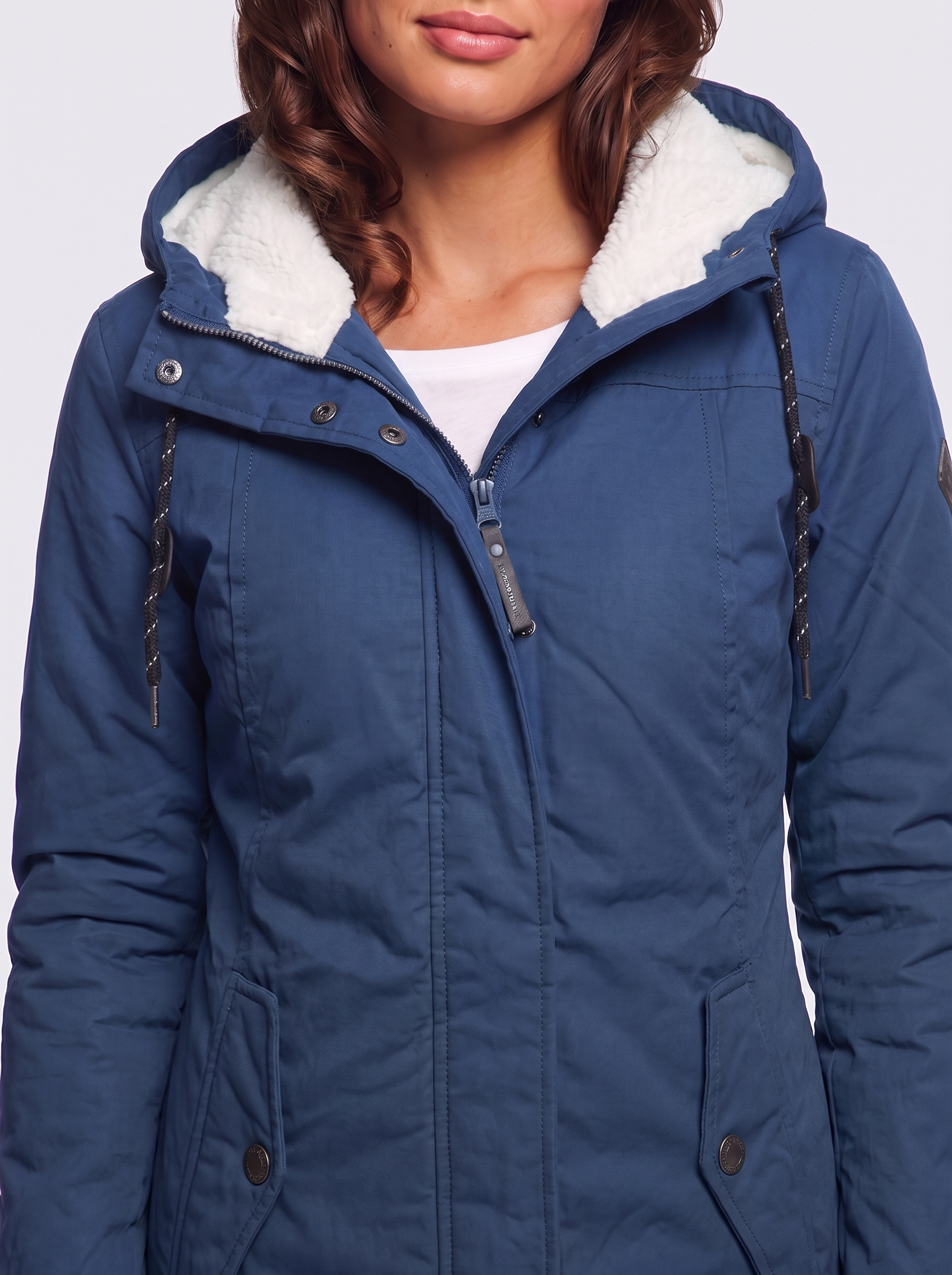 Ava Blue Pleated Winter Coat - detail