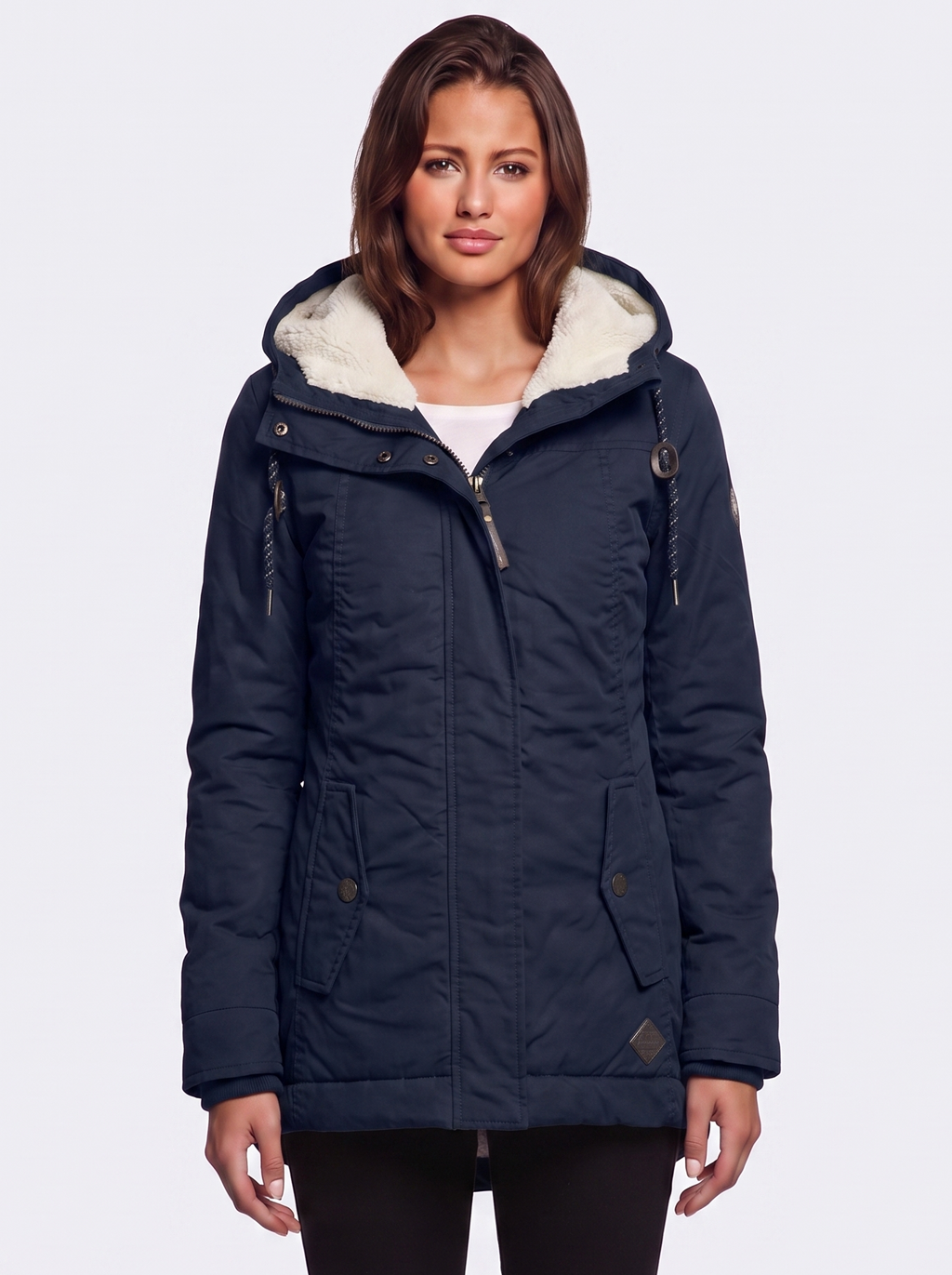 Ava Navy Pleated Winter Coat - front