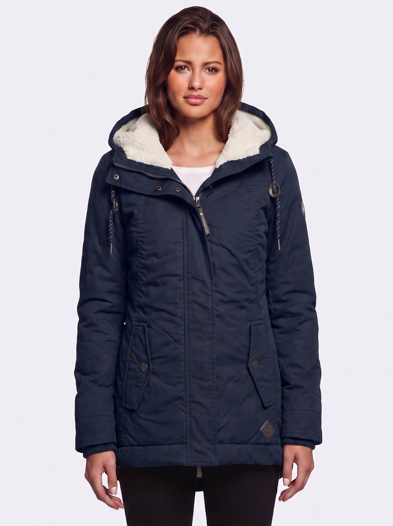 Ava Navy Pleated Winter Coat - front