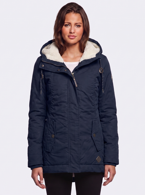 Ava Navy Pleated Winter Coat - front
