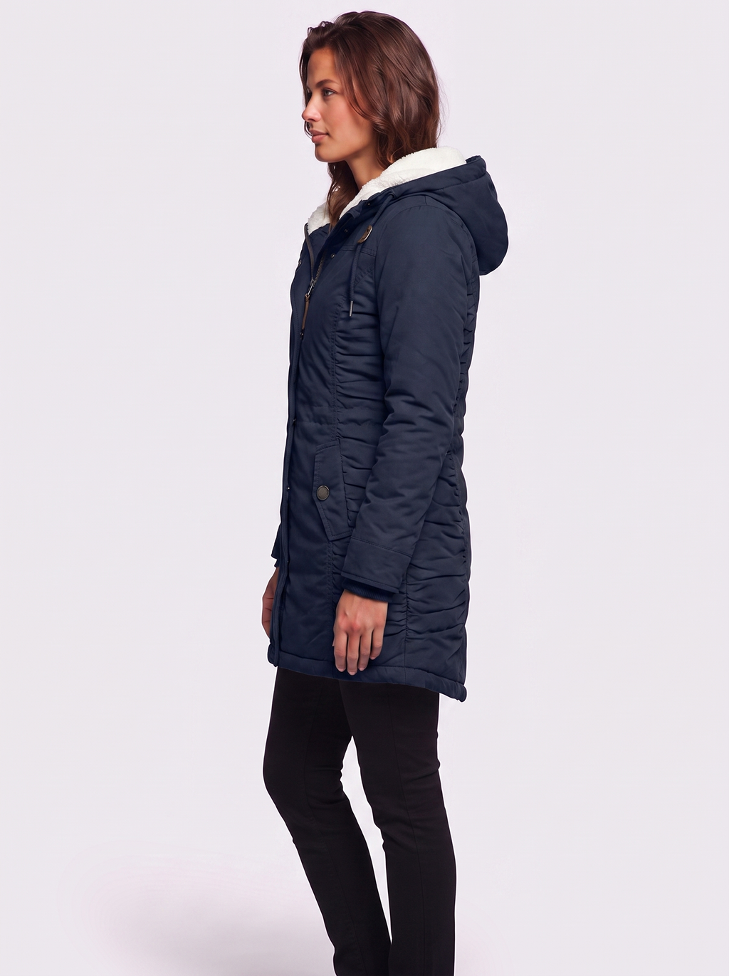 Ava Navy Pleated Winter Coat - side