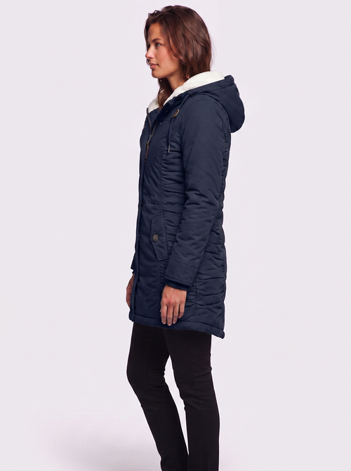 Ava Navy Pleated Winter Coat - side