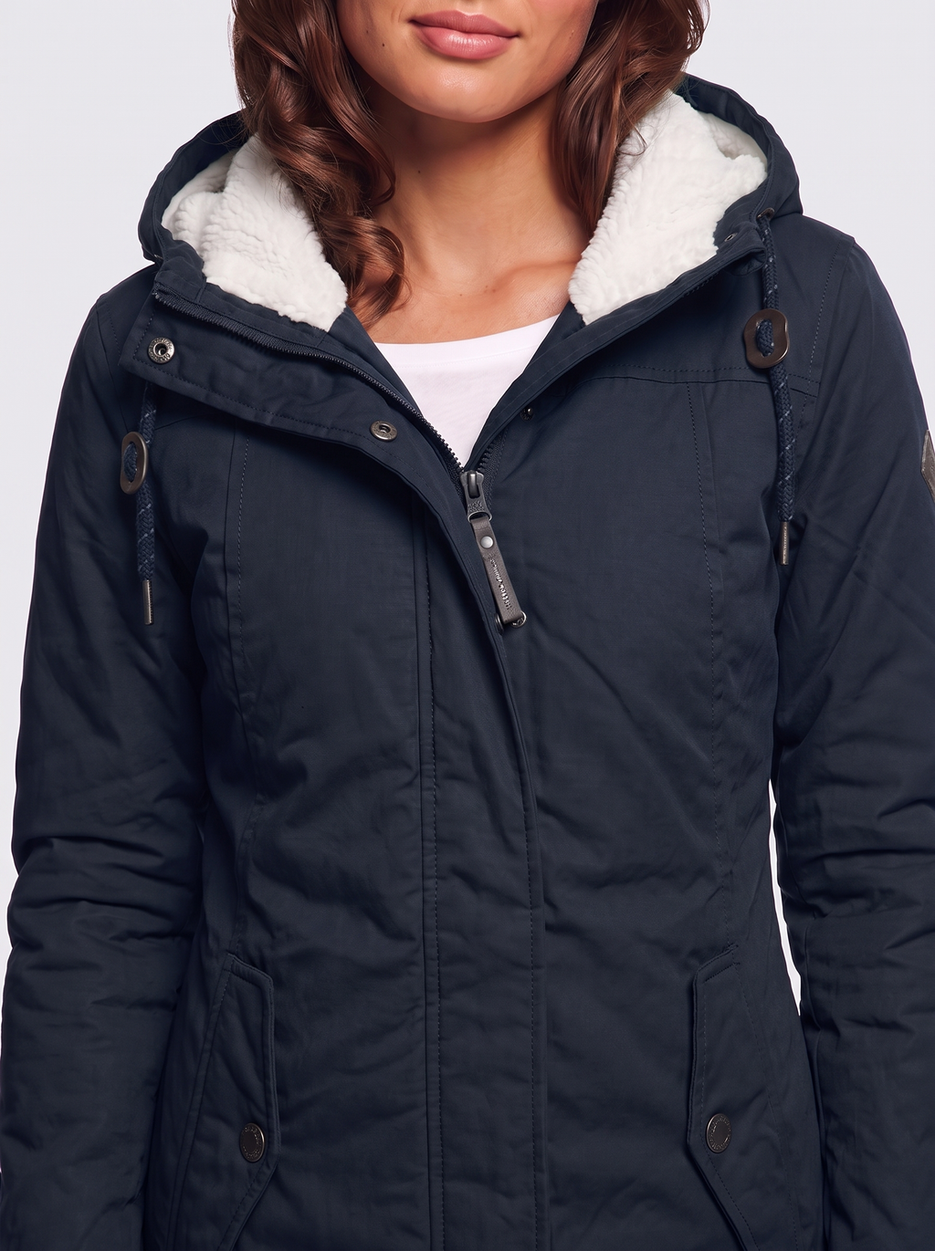 Ava Navy Pleated Winter Coat - detail
