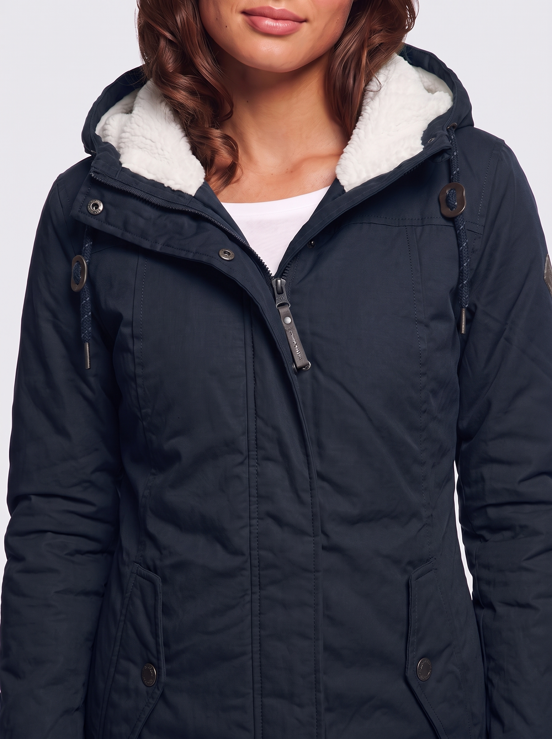 Ava Navy Pleated Winter Coat - detail