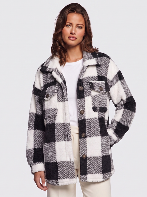 Ava Black Checked Teddy Jacket - front