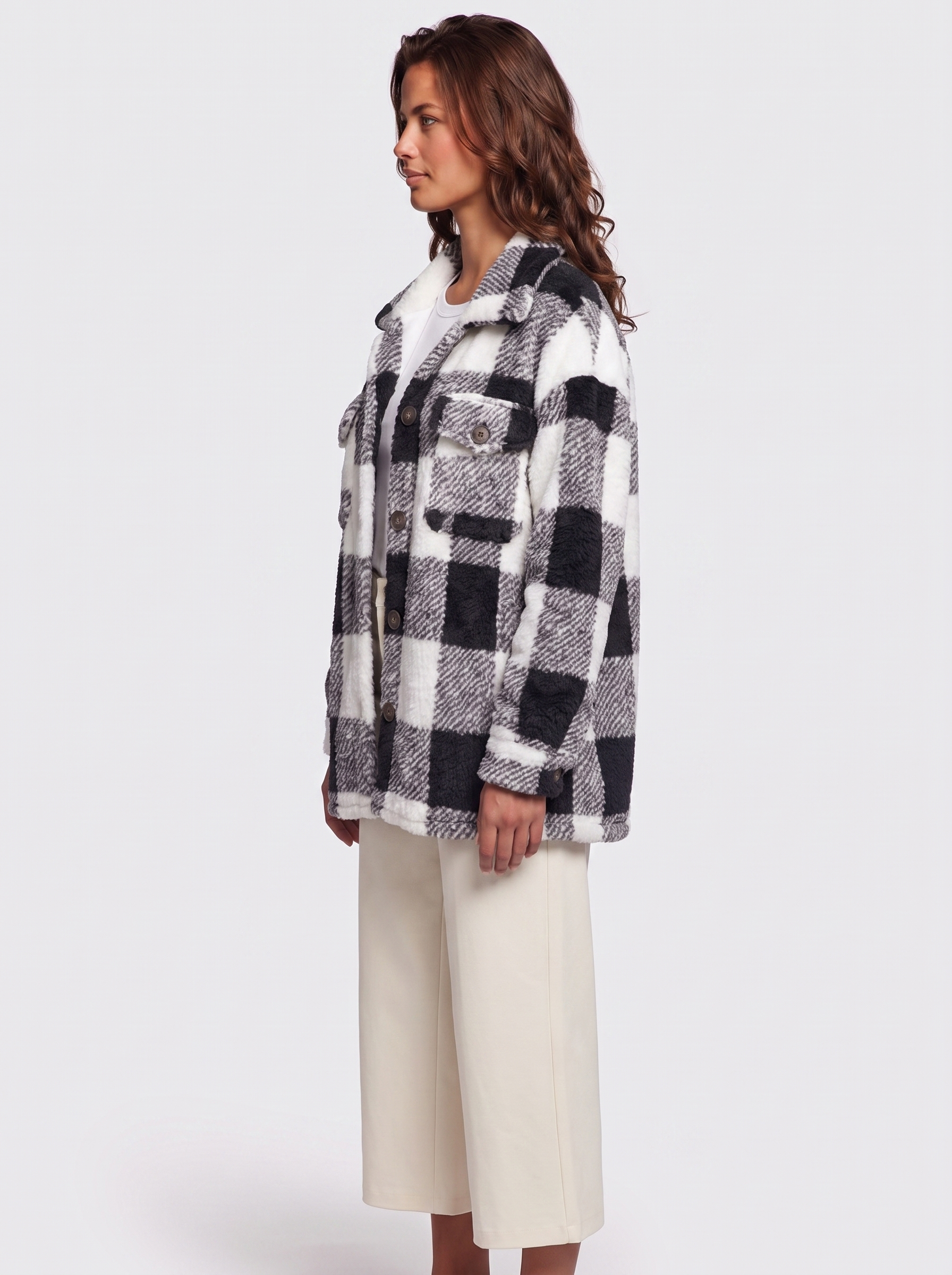 Ava Black Checked Teddy Jacket - side