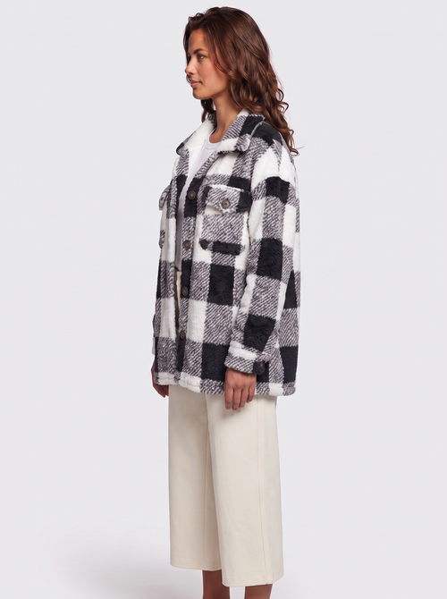 Ava Black Checked Teddy Jacket - side