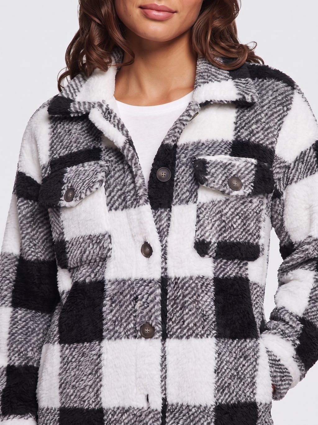 Ava Black Checked Teddy Jacket - detail