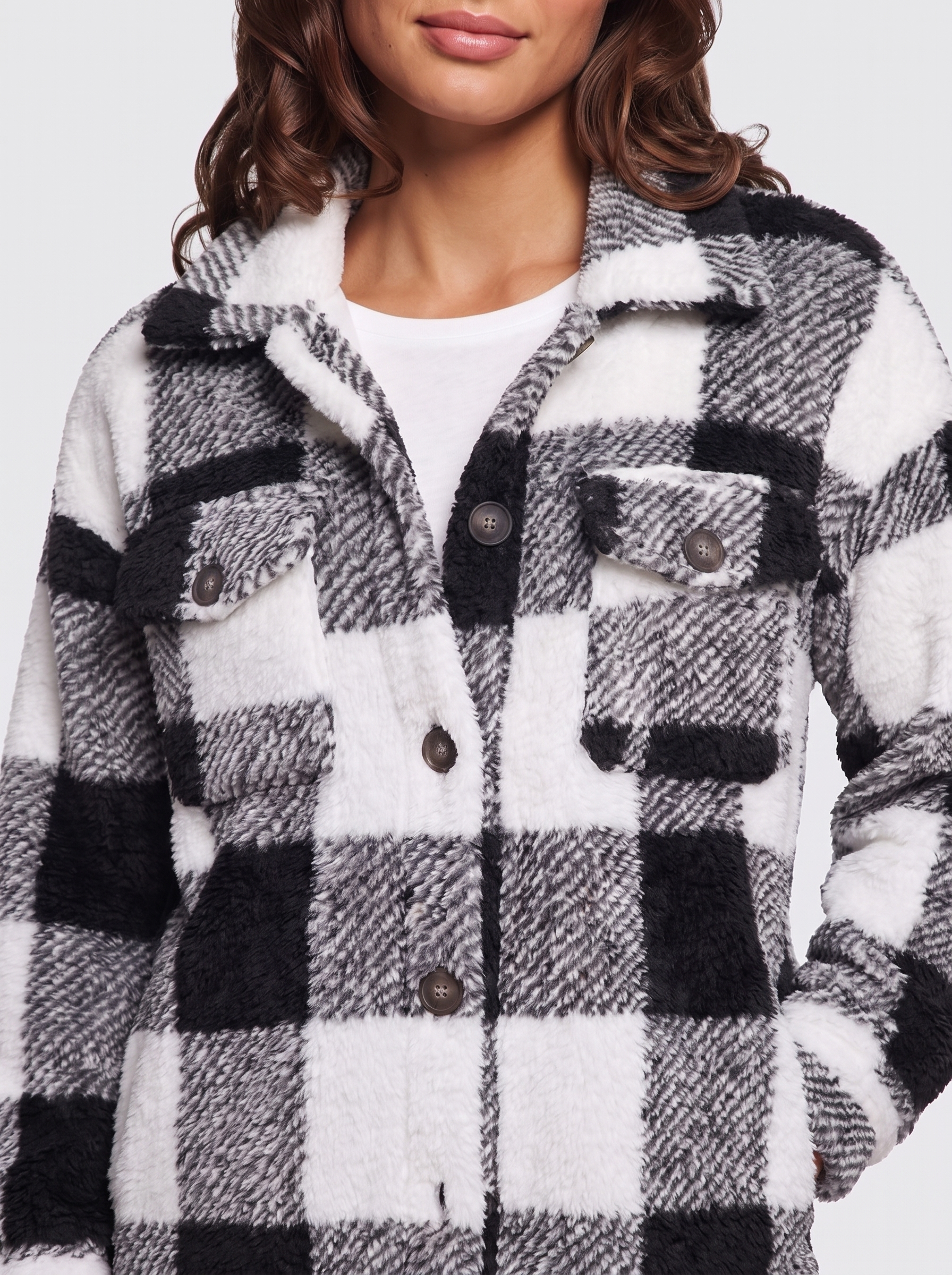 Ava Black Checked Teddy Jacket - detail