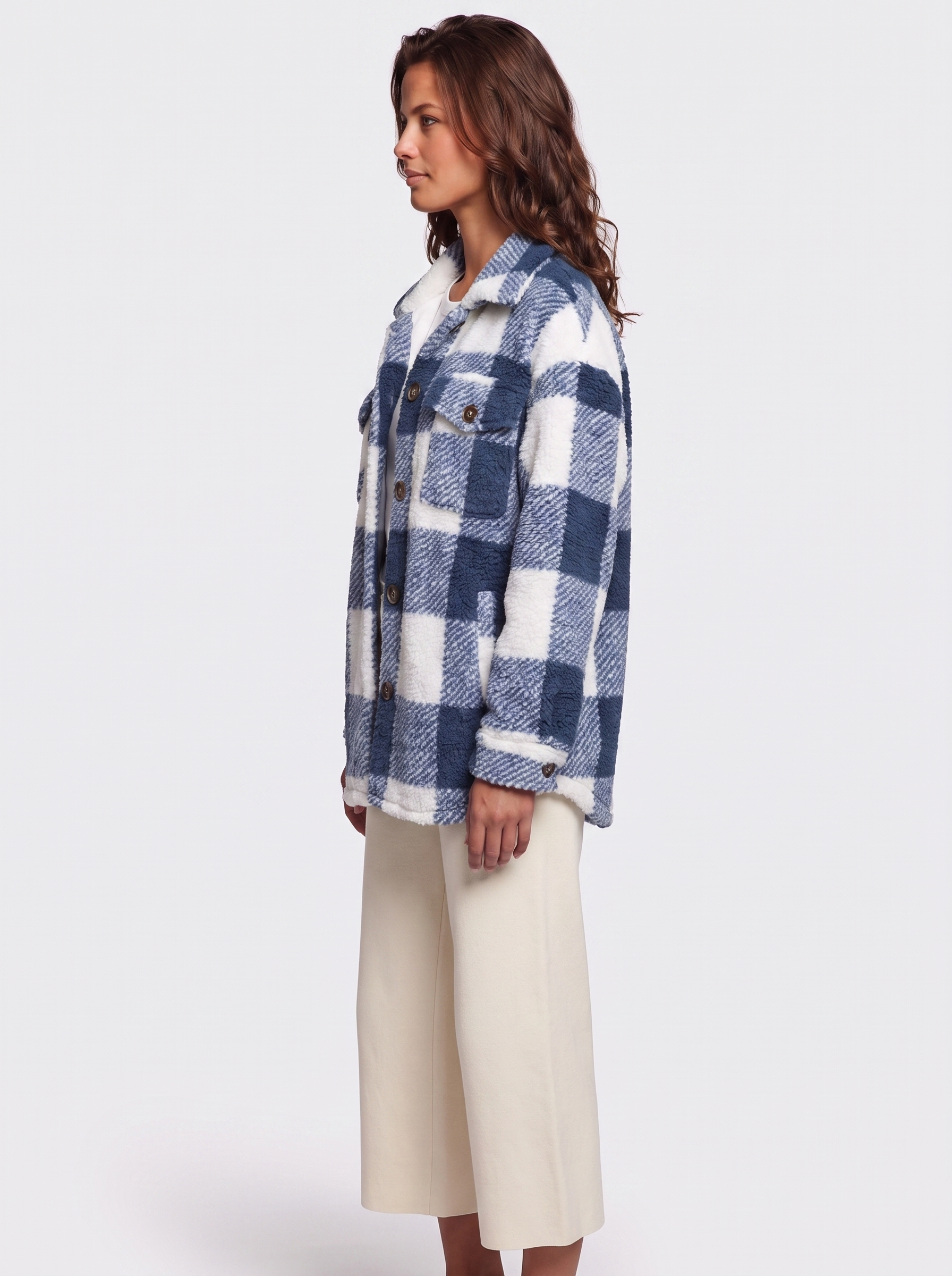 Ava Blue Checked Teddy Jacket - side