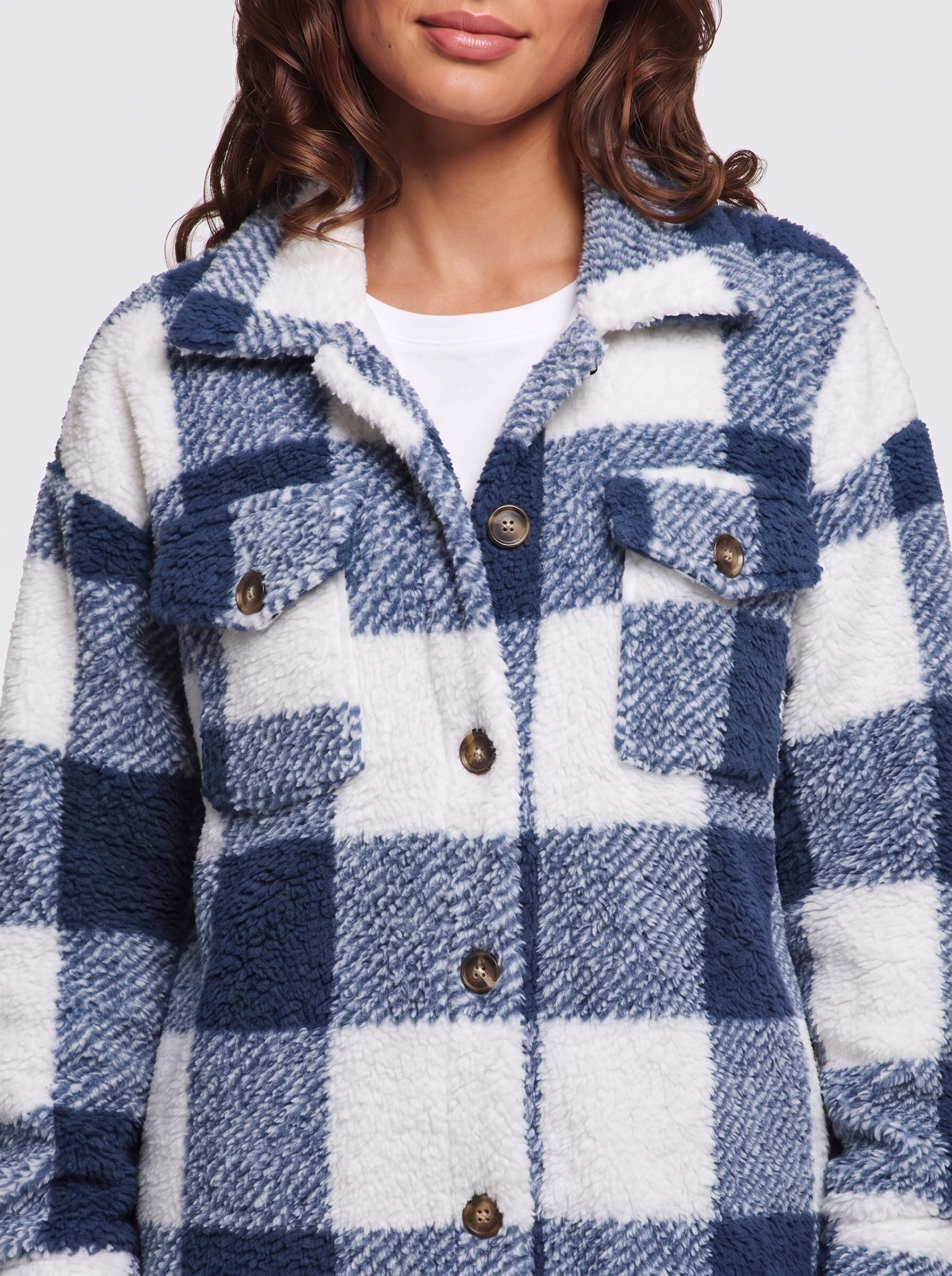 Ava Blue Checked Teddy Jacket - detail
