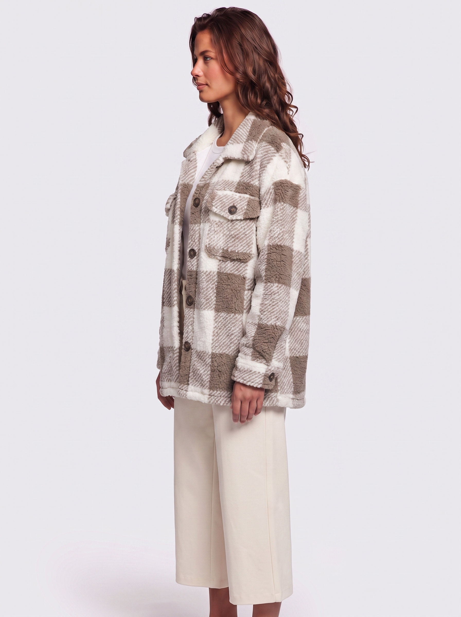 Ava Brown Checked Teddy Jacket - side
