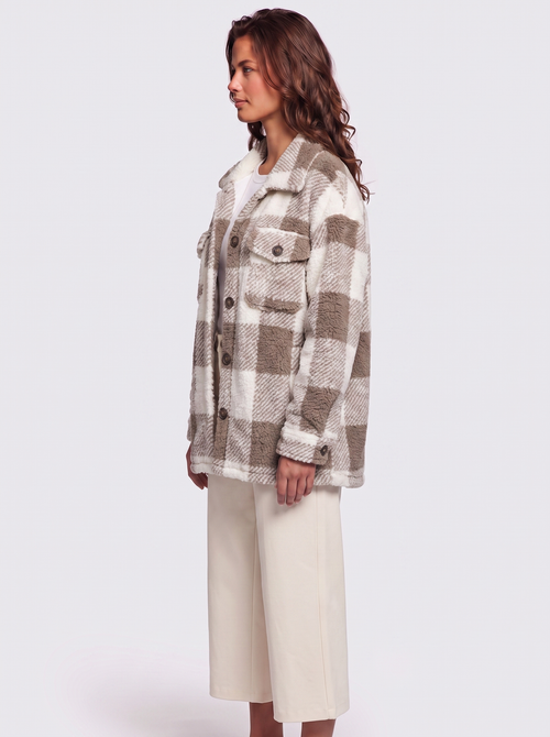 Ava Brown Checked Teddy Jacket - side
