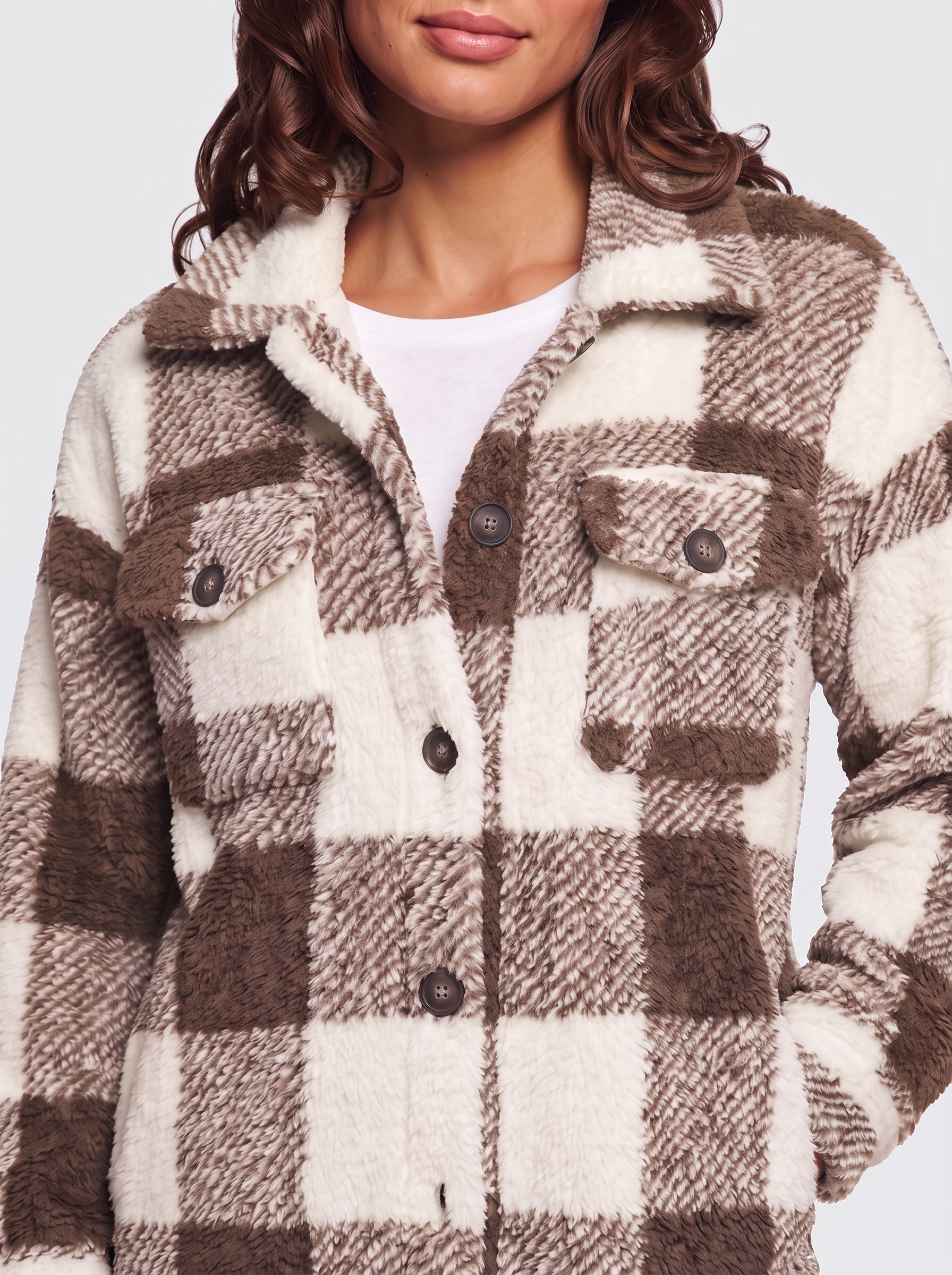 Ava Brown Checked Teddy Jacket - detail