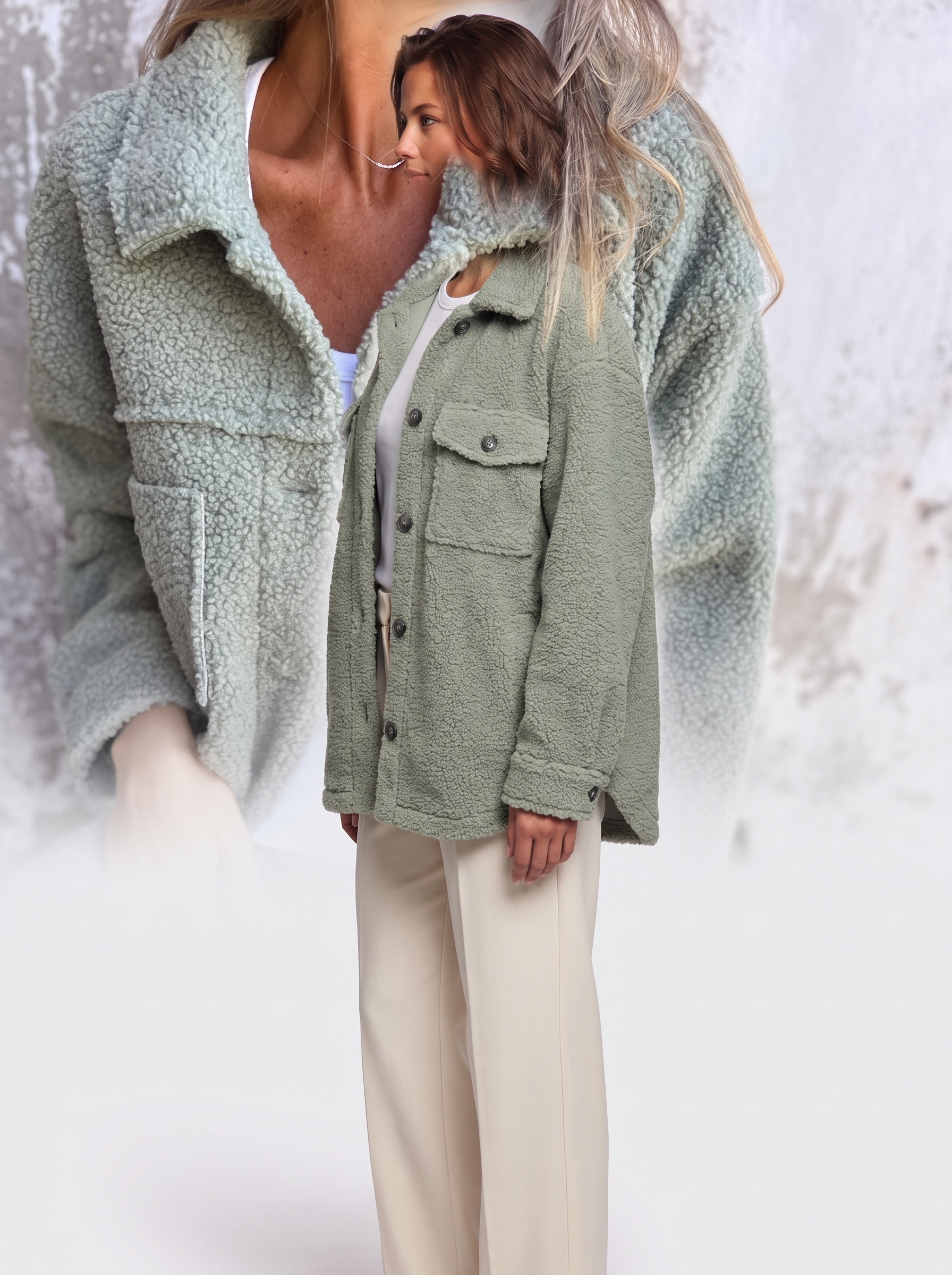 Ava Green Button-Up Sherpa Jacket - side