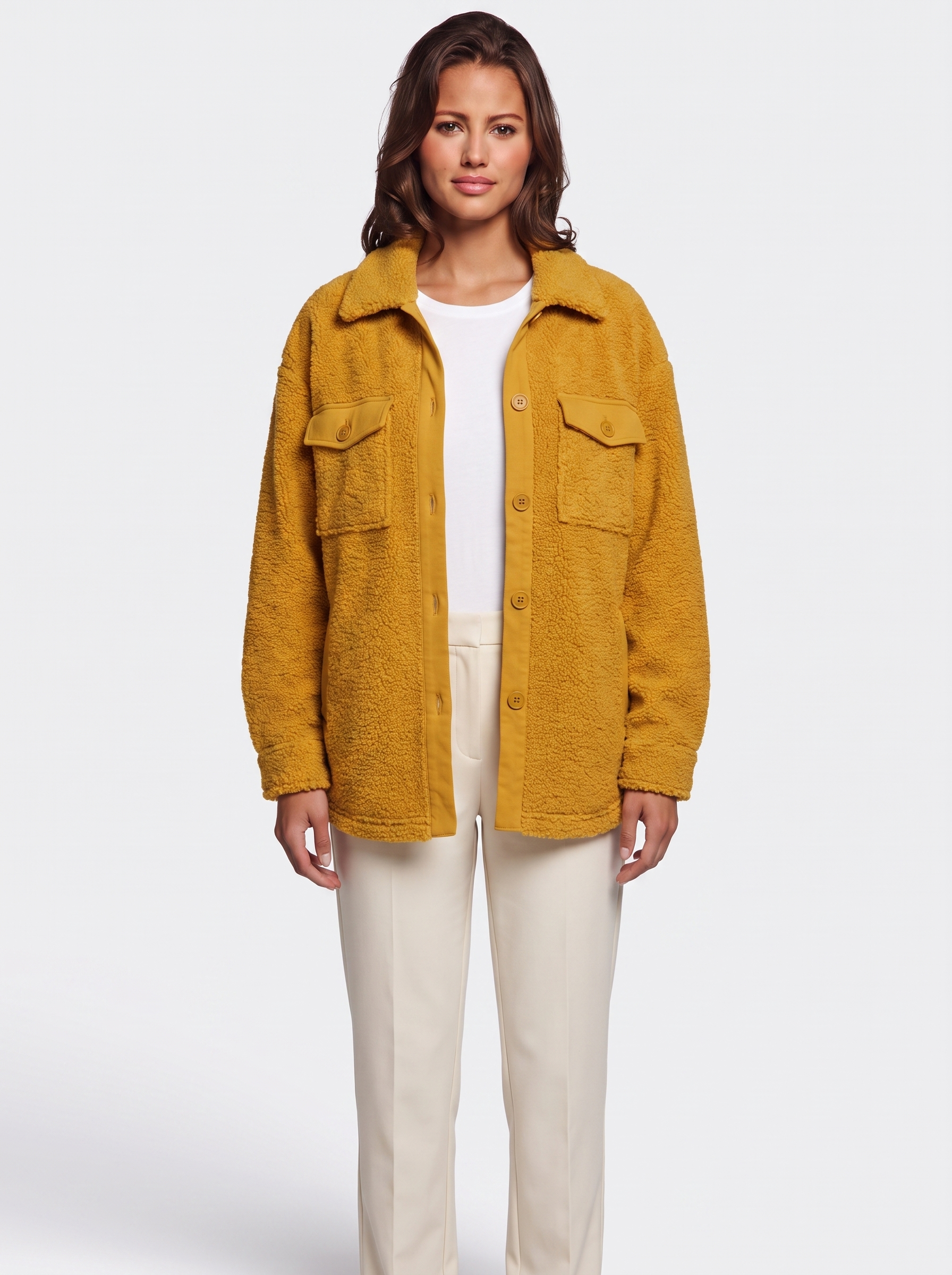 Ava Yellow Button-Up Sherpa Jacket - front