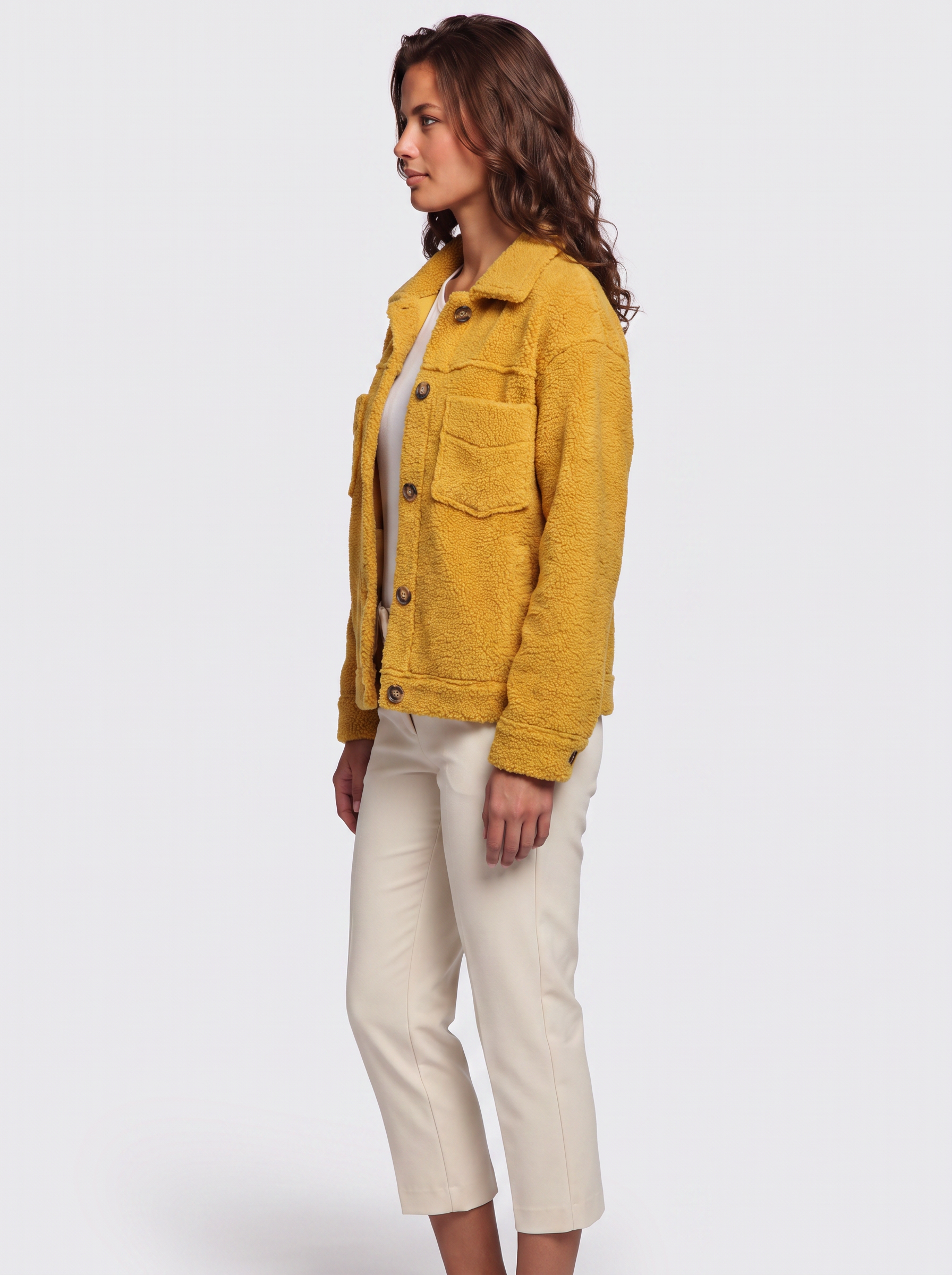 Ava Yellow Button-Up Sherpa Jacket - side