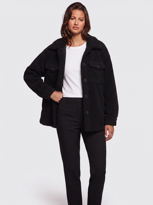 Ava Black Button-Up Sherpa Jacket - front